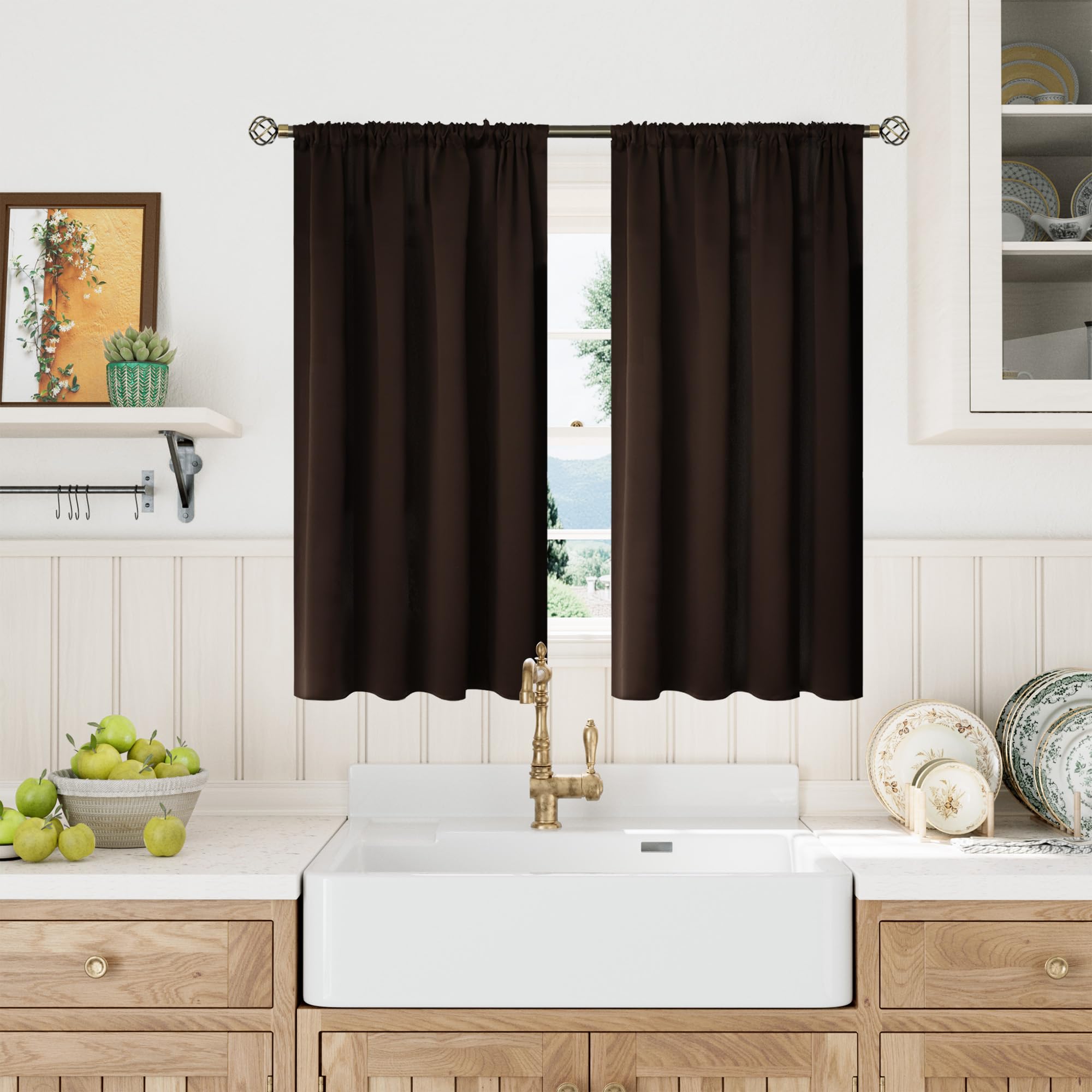 Brown Blackout Curtains 45 Inch Long for Bedroom Kitchen Window