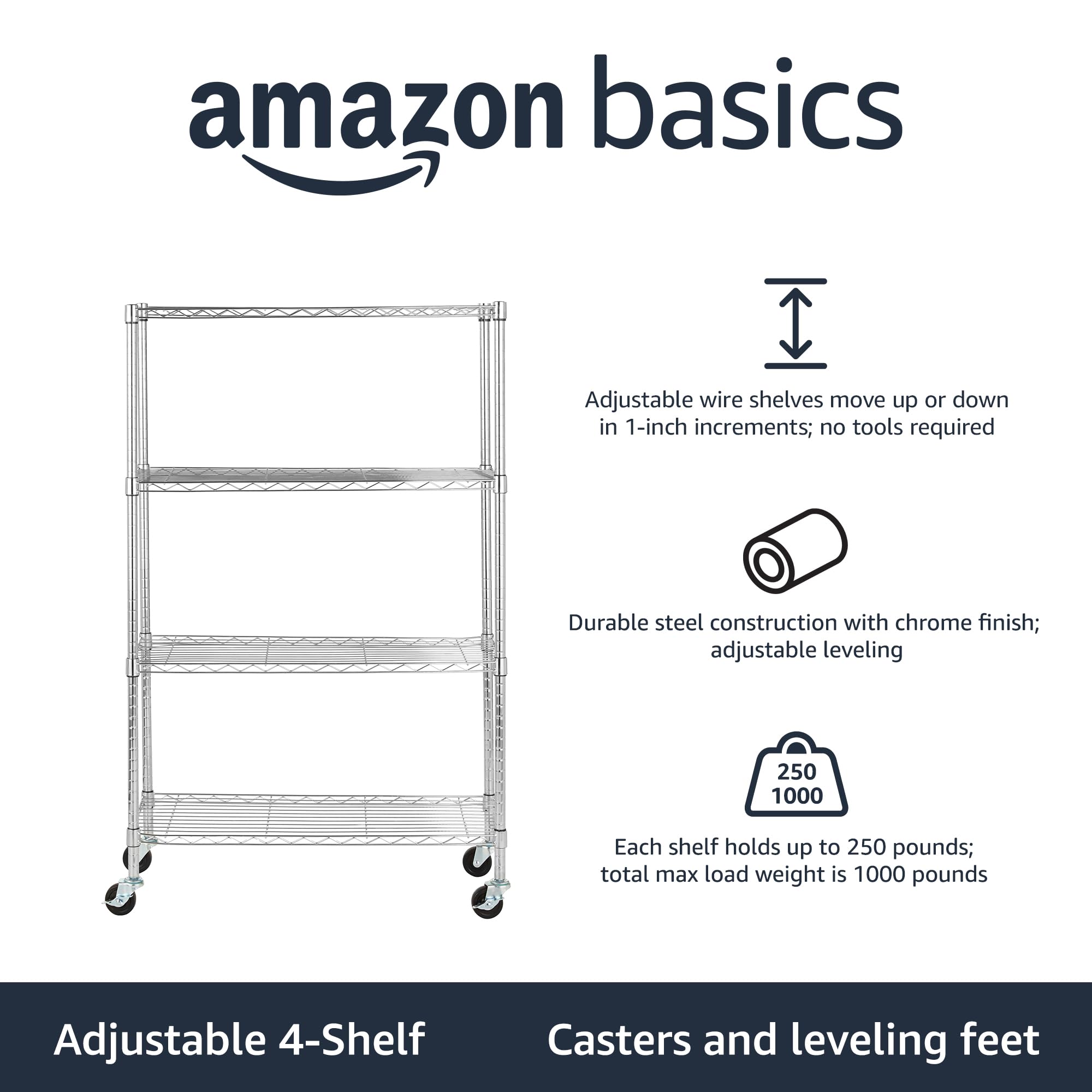 4 Shelf Adjustable Heavy Duty Storage Shelving Unit with Wheels
