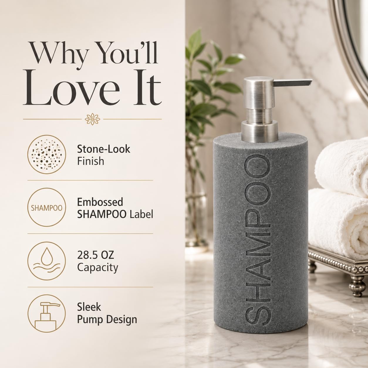 Resin Neutral Gray Sandstone Shampoo Engraved Bottle Refillable Pump Dispenser