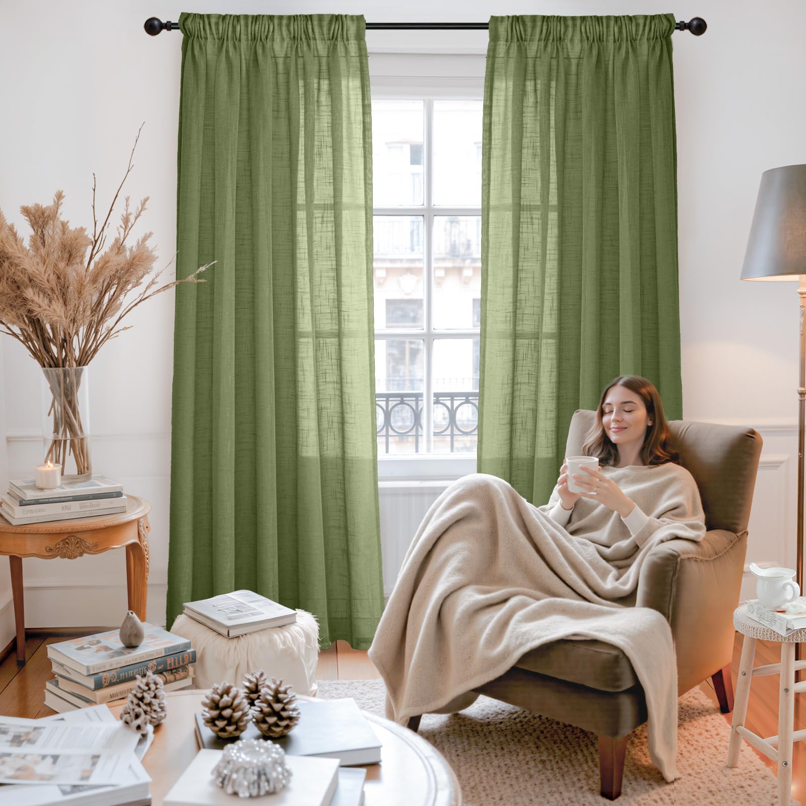 Green Linen Curtains (2 Count)