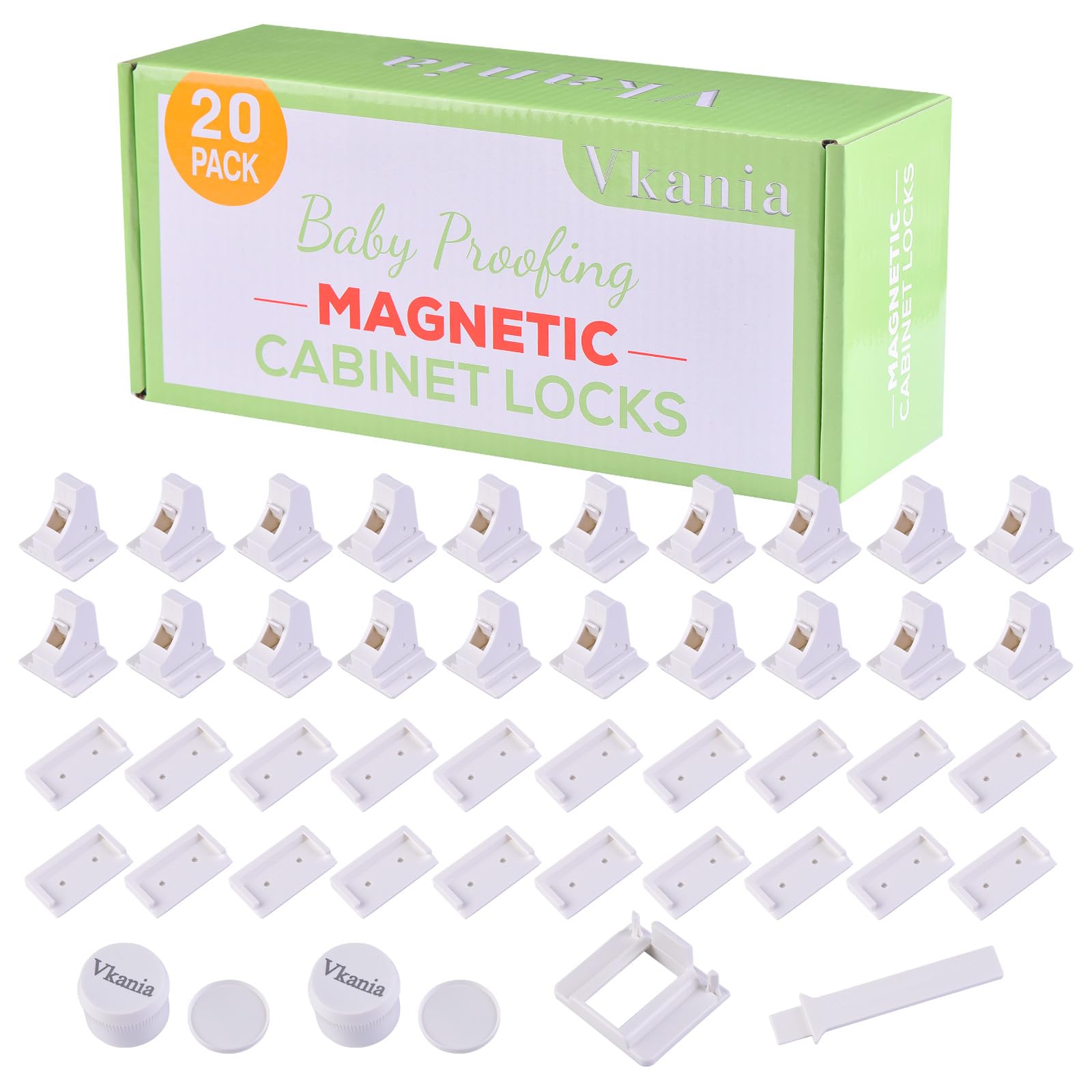 20 Pack Vkania Magnetic Cabinet Locks Child Safety with 2 Keys (20 Count)