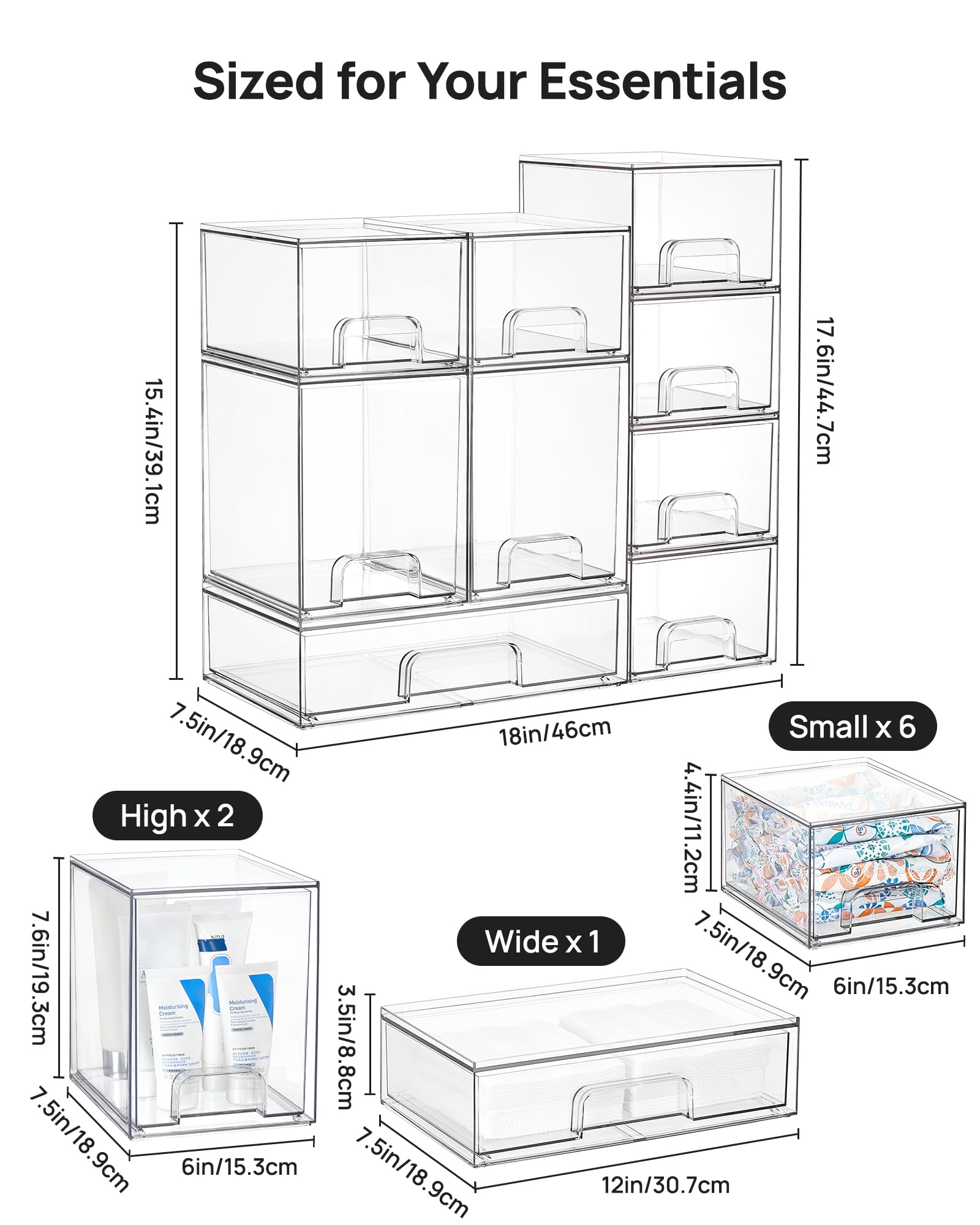 Clear Stackable Storage Drawers Set of 9 (9 Count)