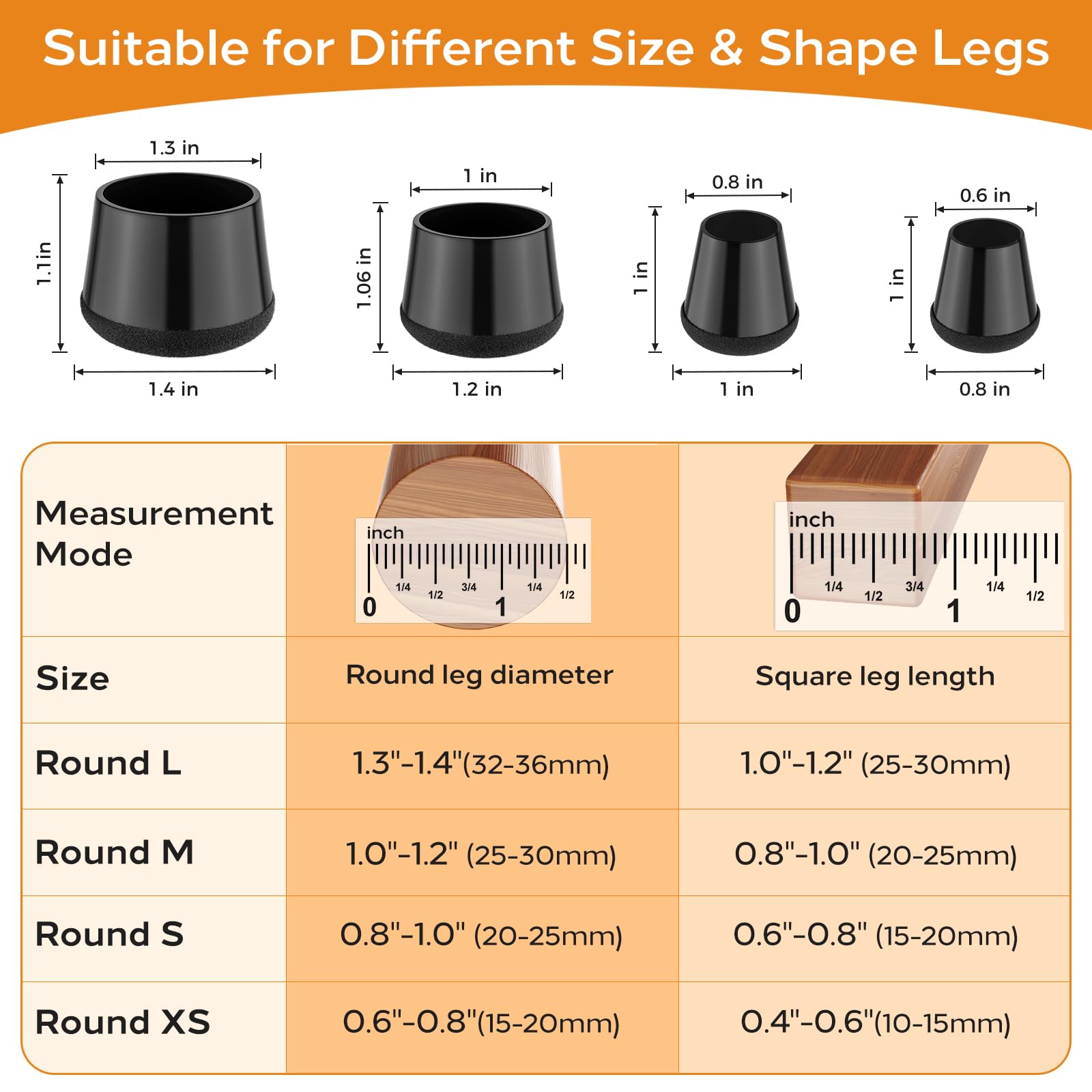 24 PCS Silicone Chair Leg Floor Protectors Medium Fit (24 Count)