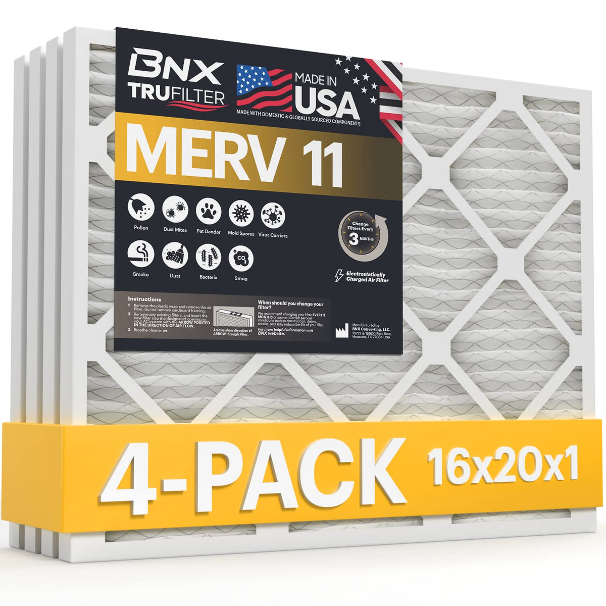 TruFilter 16x20x1 Air Filter MERV 11 (4 Count)