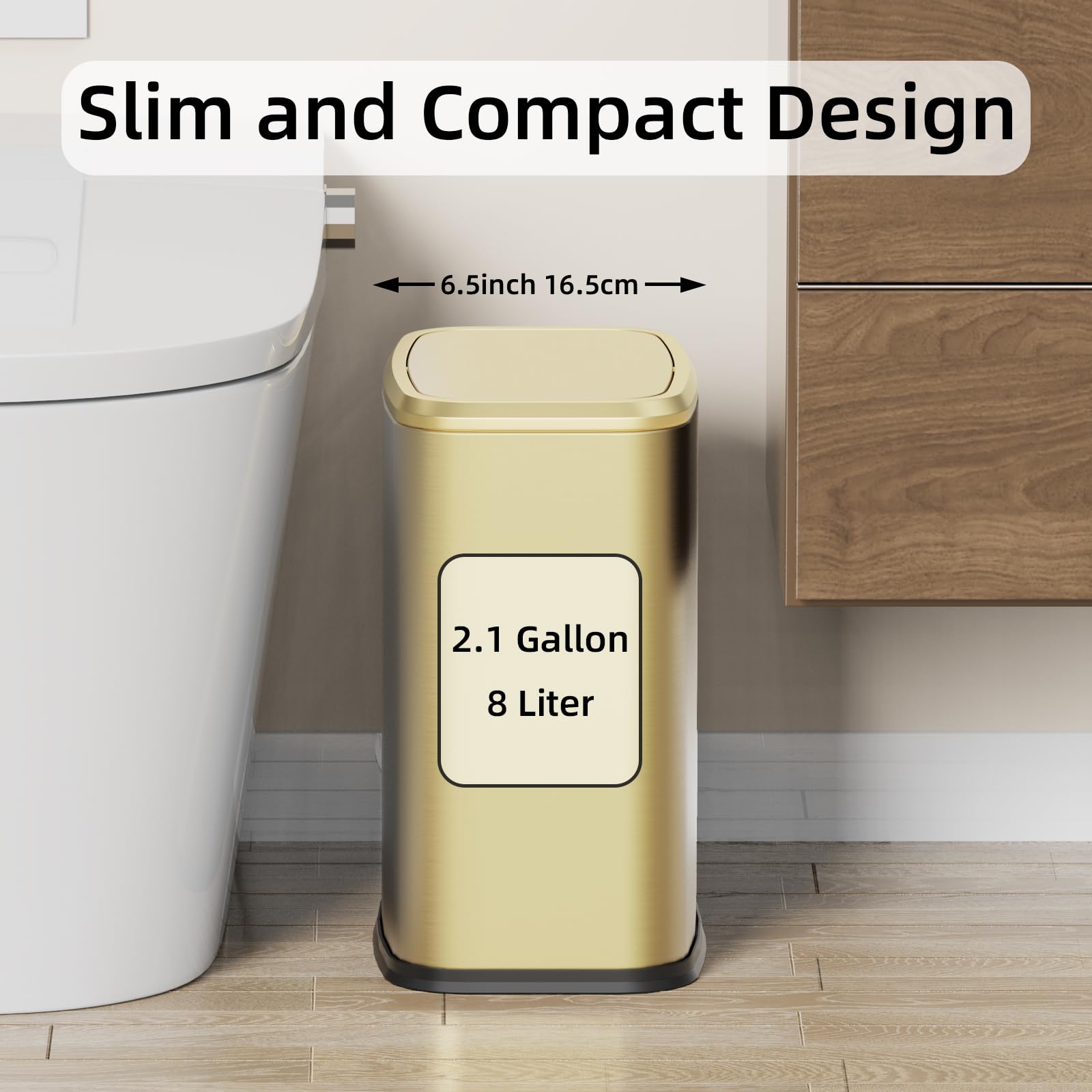 8L 2.1 Gallon Small Bathroom Trash Can with Lid