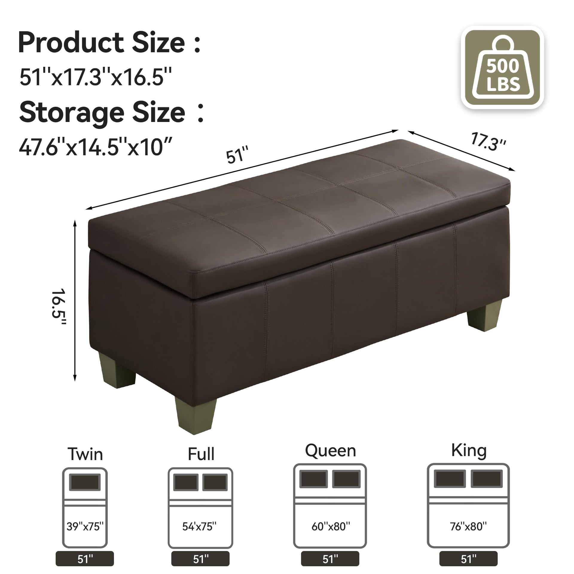 51" Faux Leather Storage Ottoman