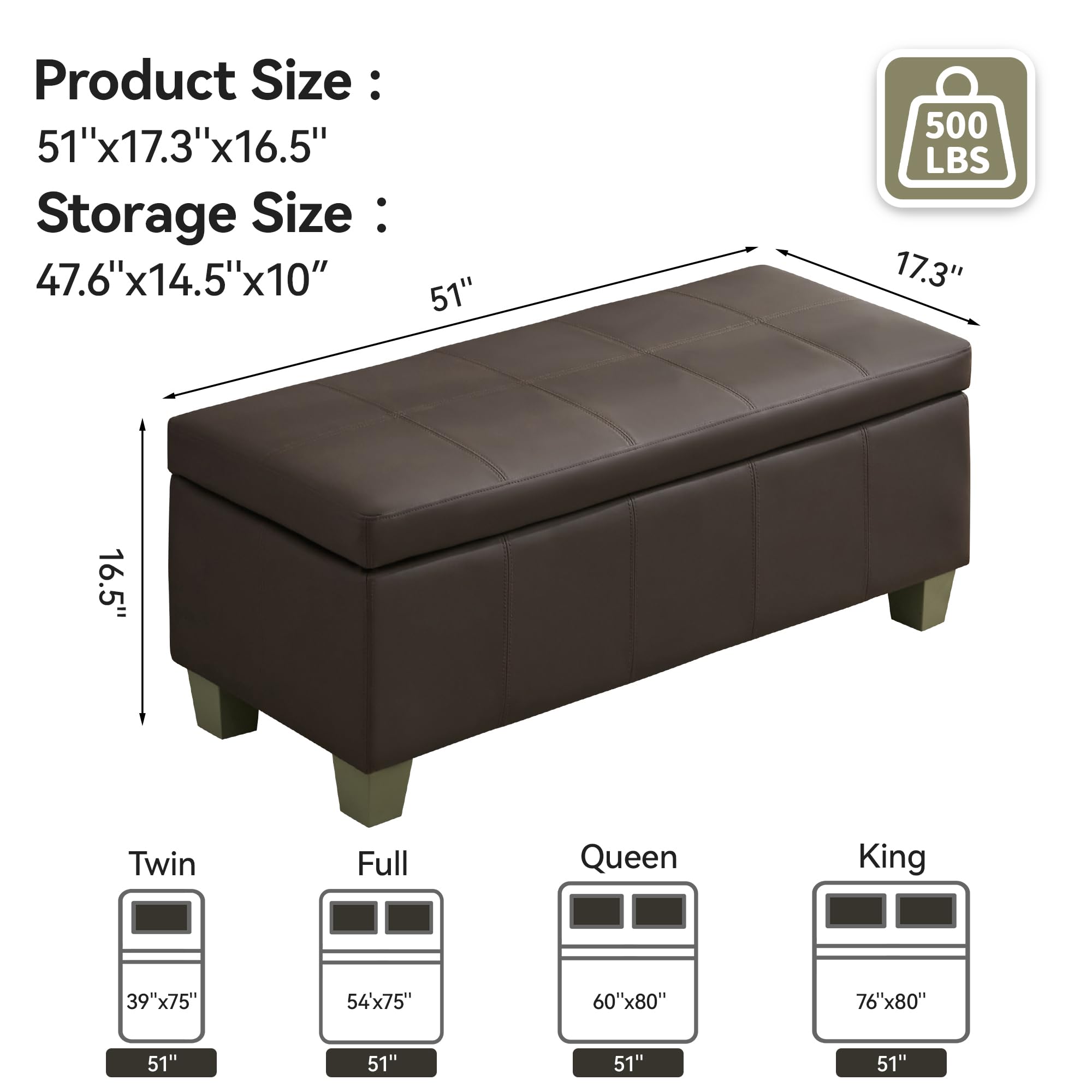 51" Faux Leather Storage Ottoman