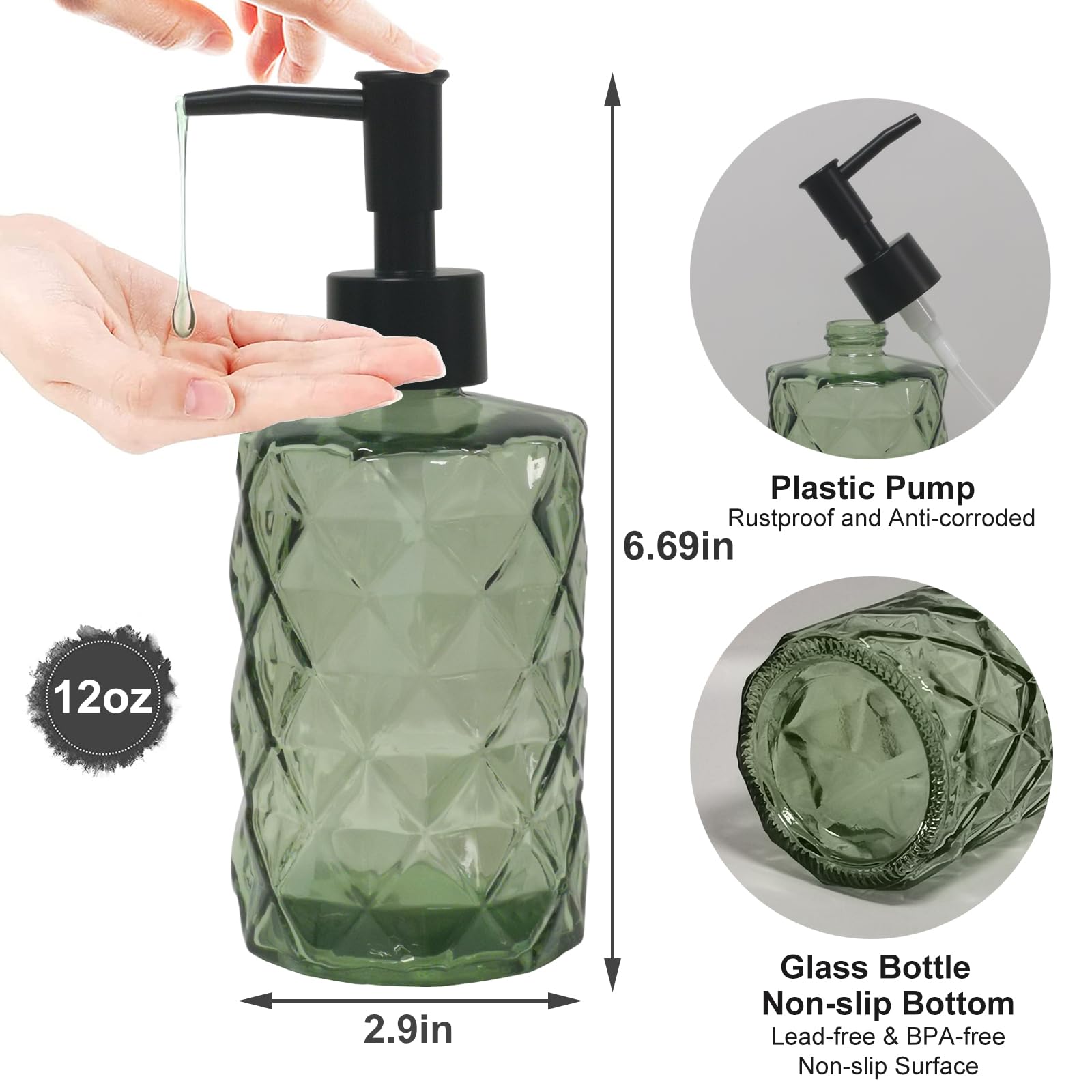 Green Glass Soap Dispenser