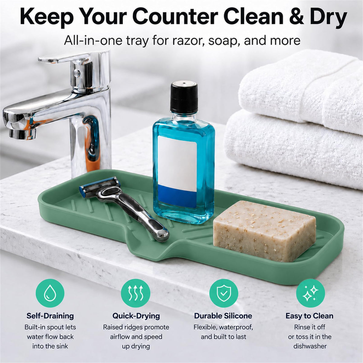 Silicone Soap Dish with Drain Spout