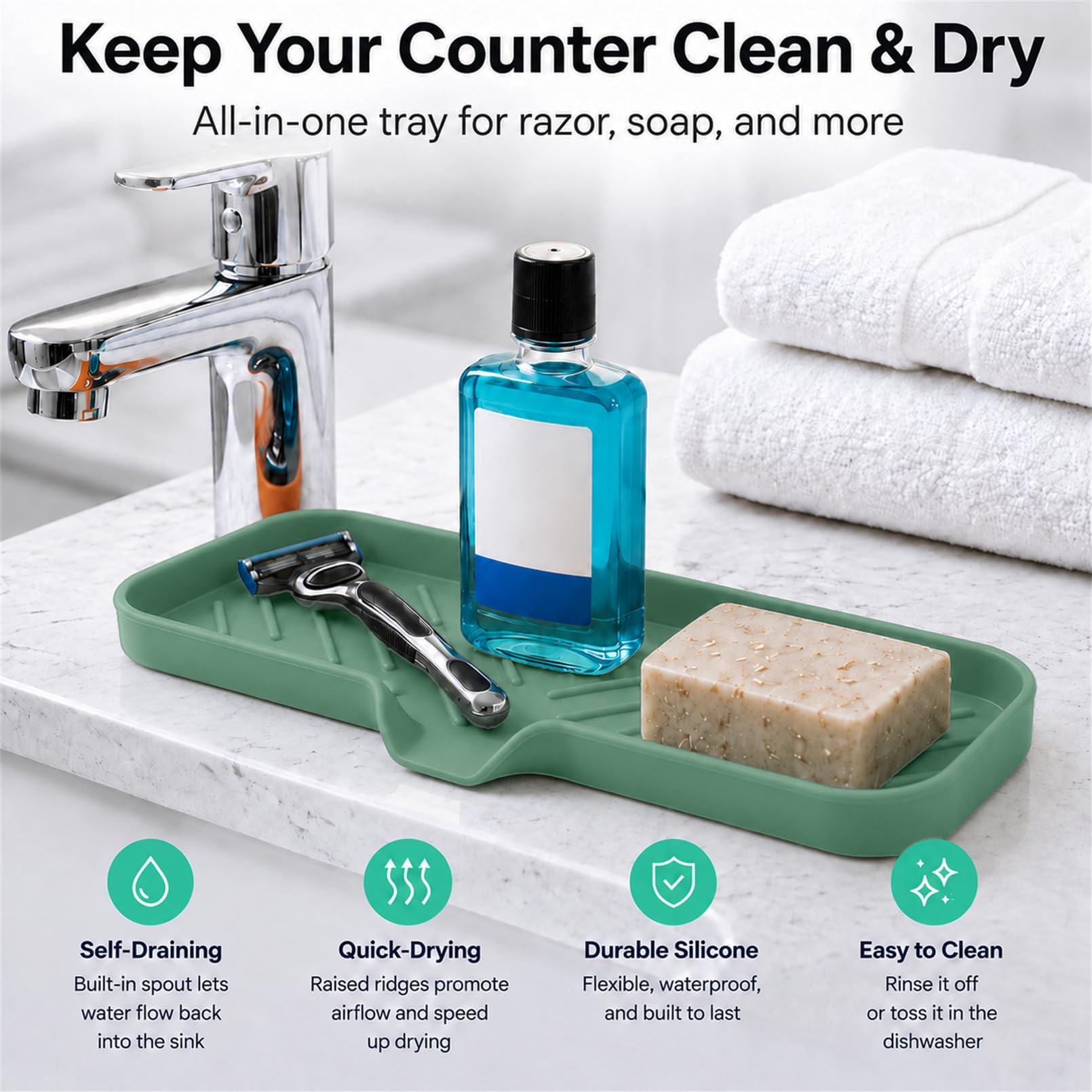 Silicone Soap Dish with Drain Spout