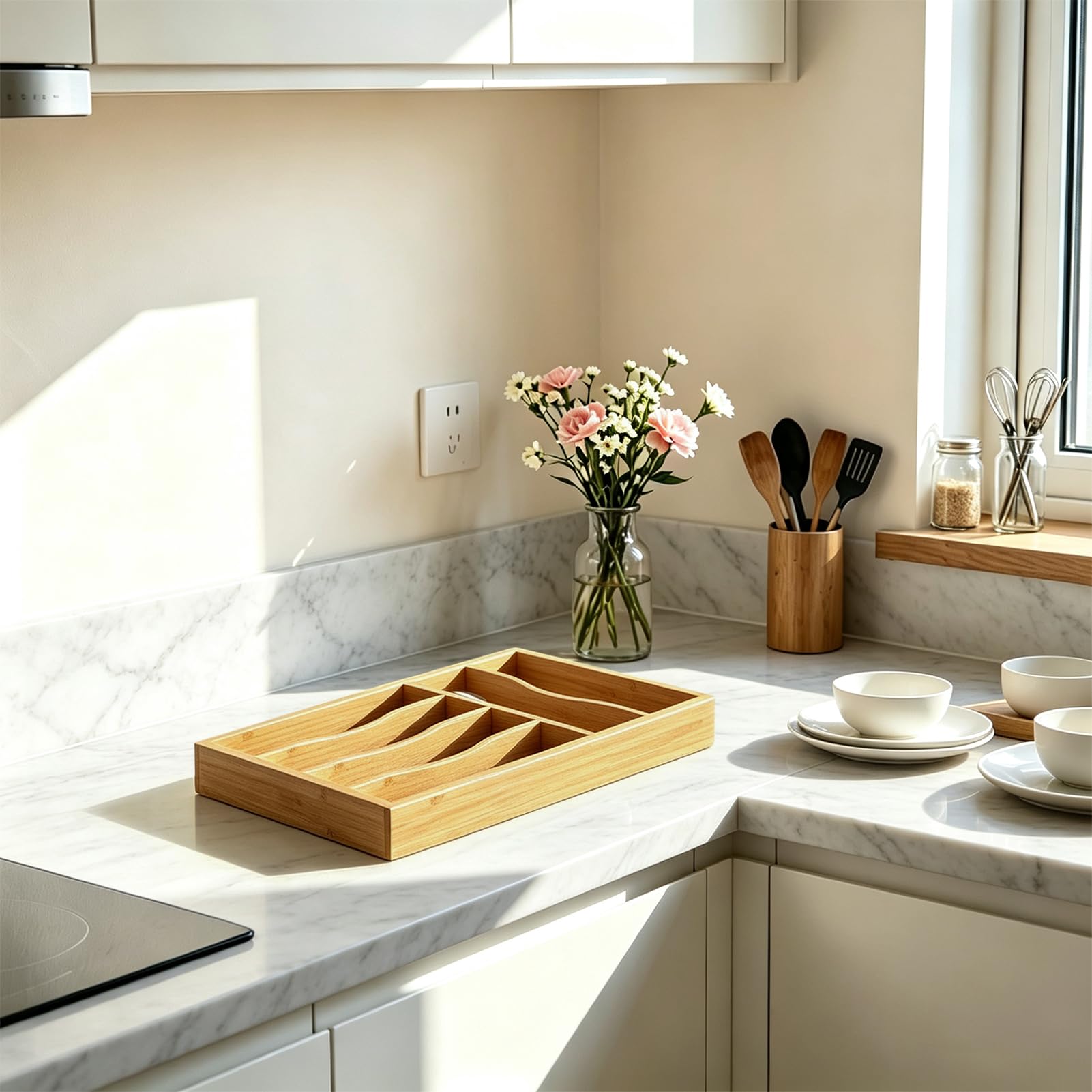Bamboo Silverware Drawer Organizer