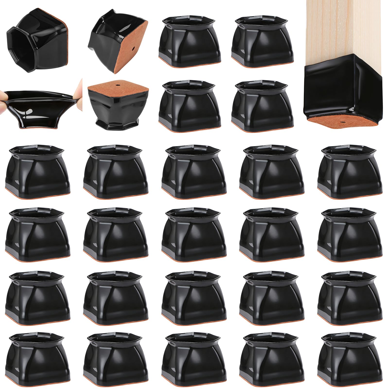 24 Pack Square Chair Leg Floor Protectors for Hardwood Floors (24 Count)