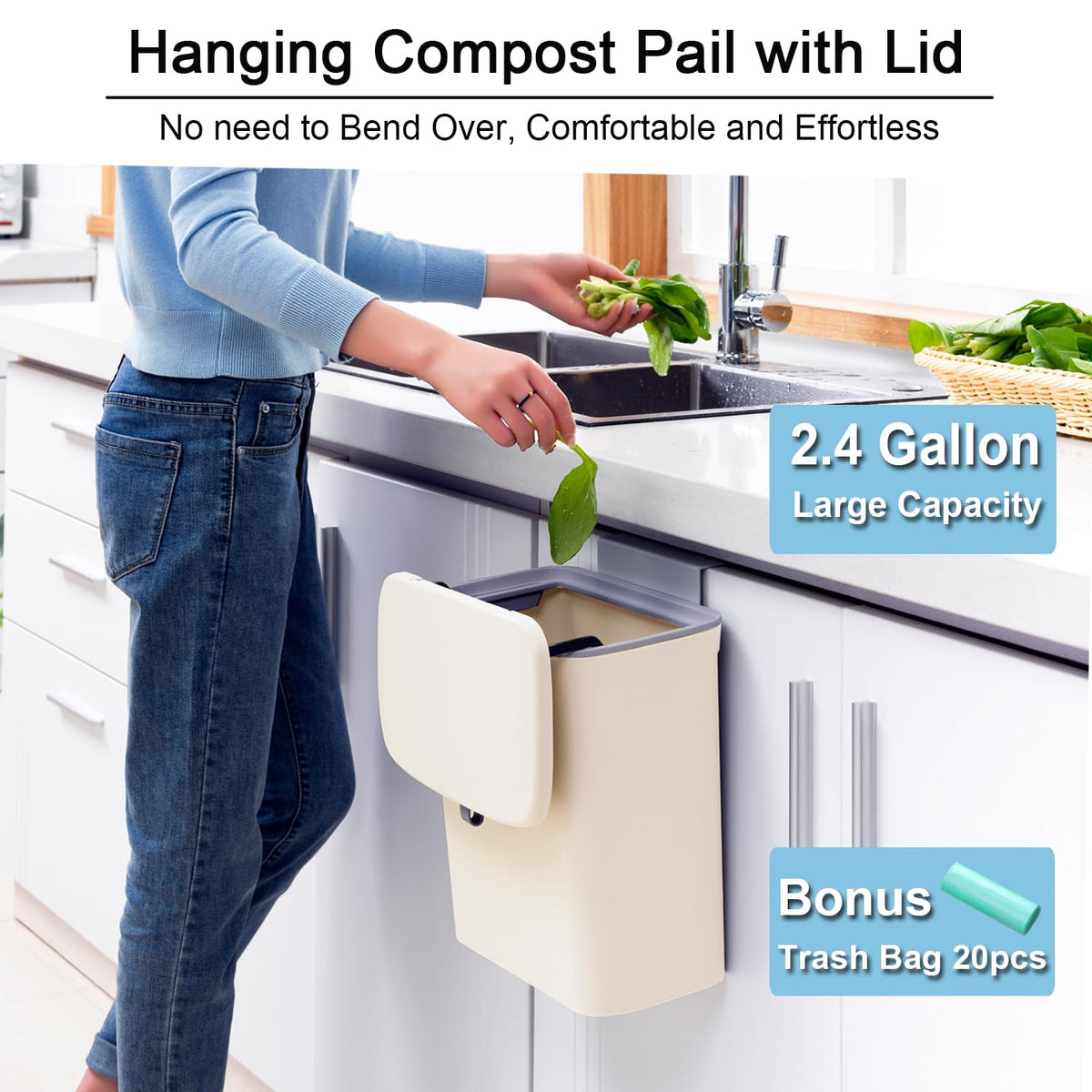 2.4 Gallon Kitchen Compost Bin for Counter Top or Under Sink