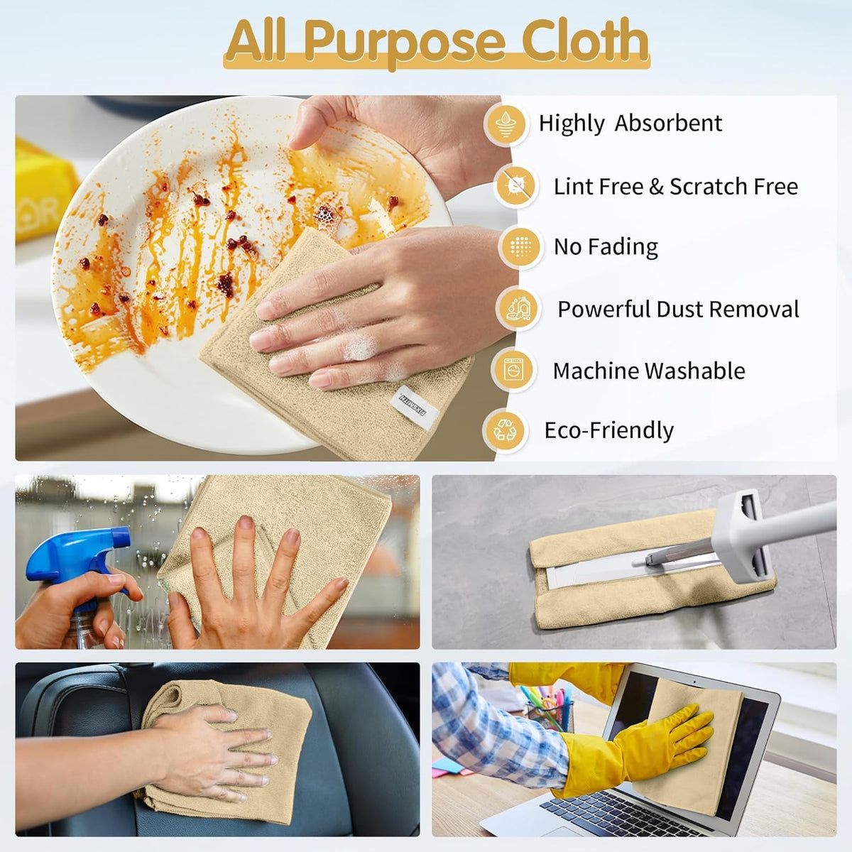 Beige Microfiber Cleaning Cloth (12 Count)