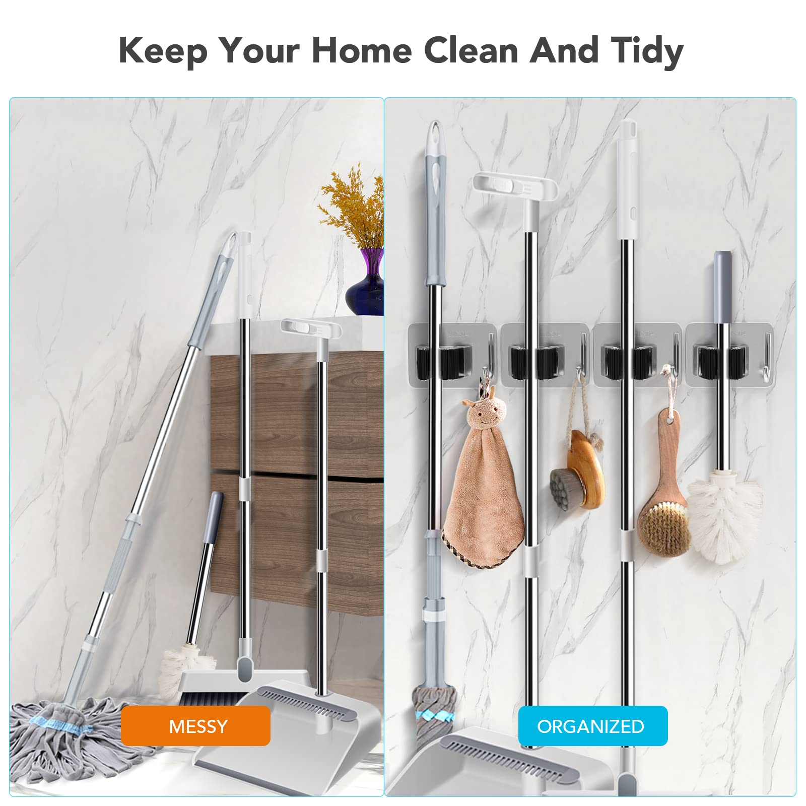 Mop Broom Holder No Drill