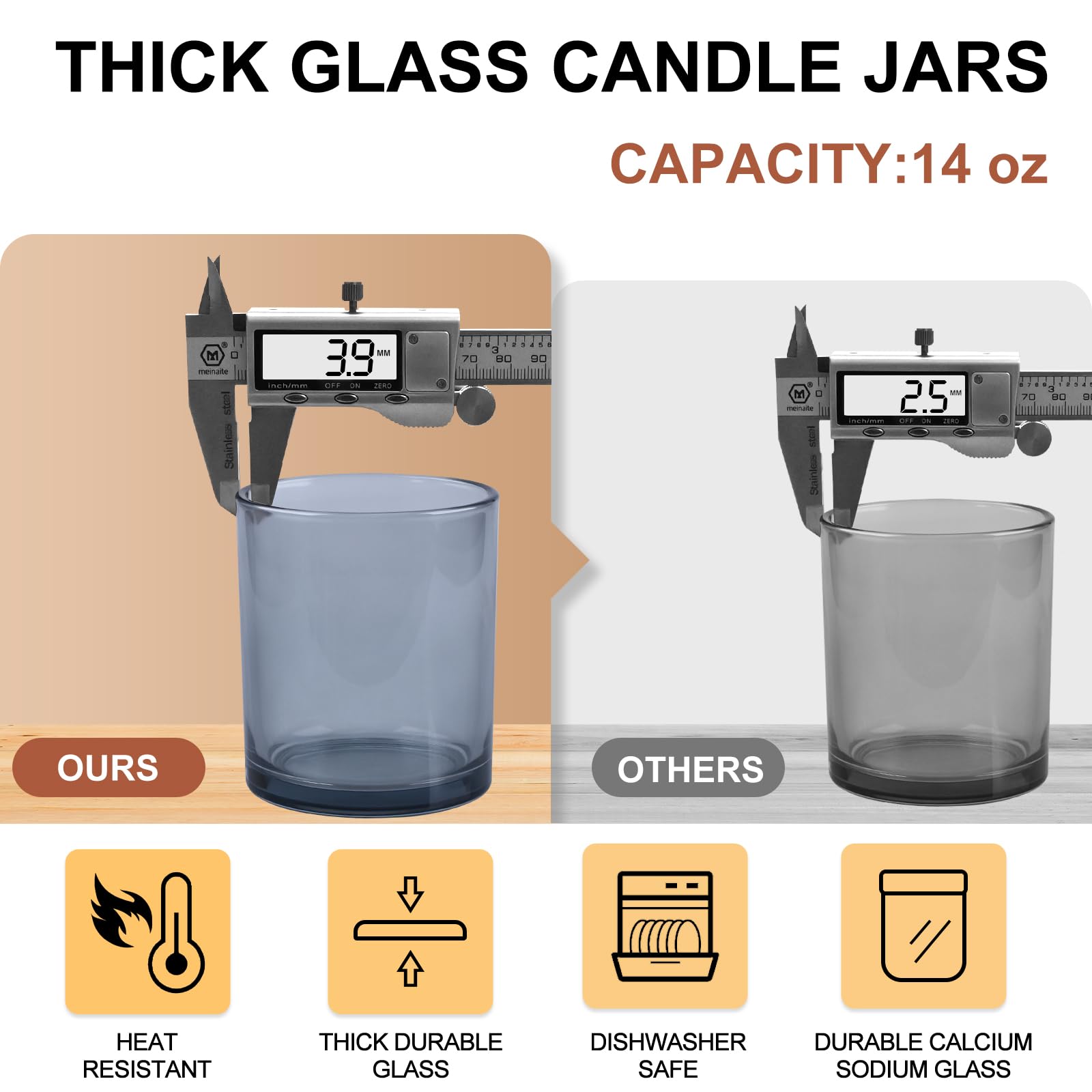 14 OZ Thick Candle Jars for Making Candles 12 Pcs (12 Count)