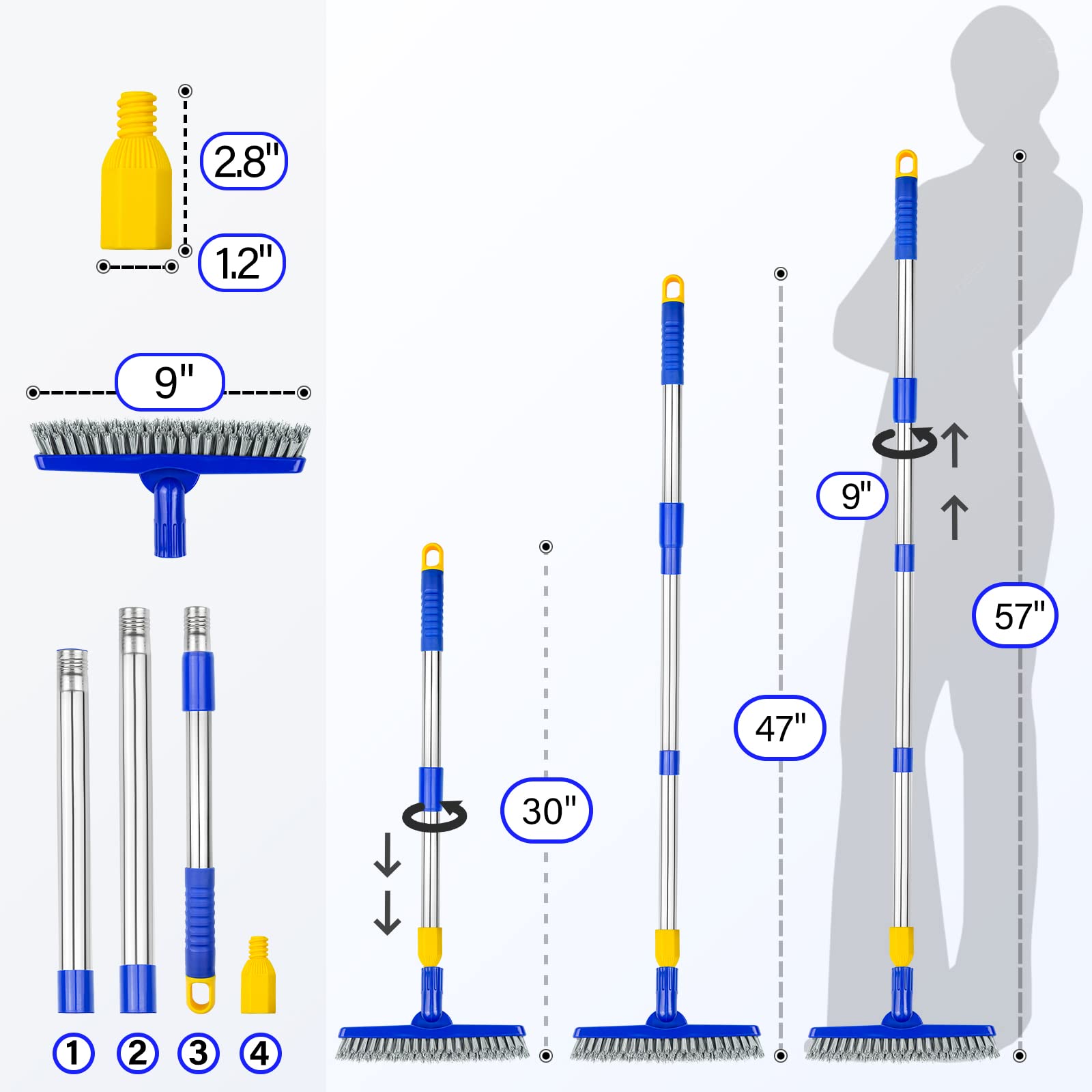 Grout Brush with Long Adjustable Handle