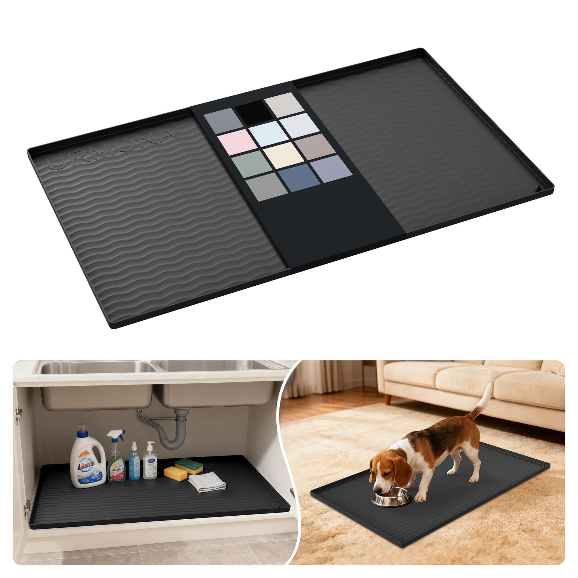 Waterproof Silicone Under Sink Mat 37'' x 22'' Shelf Liner for Kitchen and Bathroom