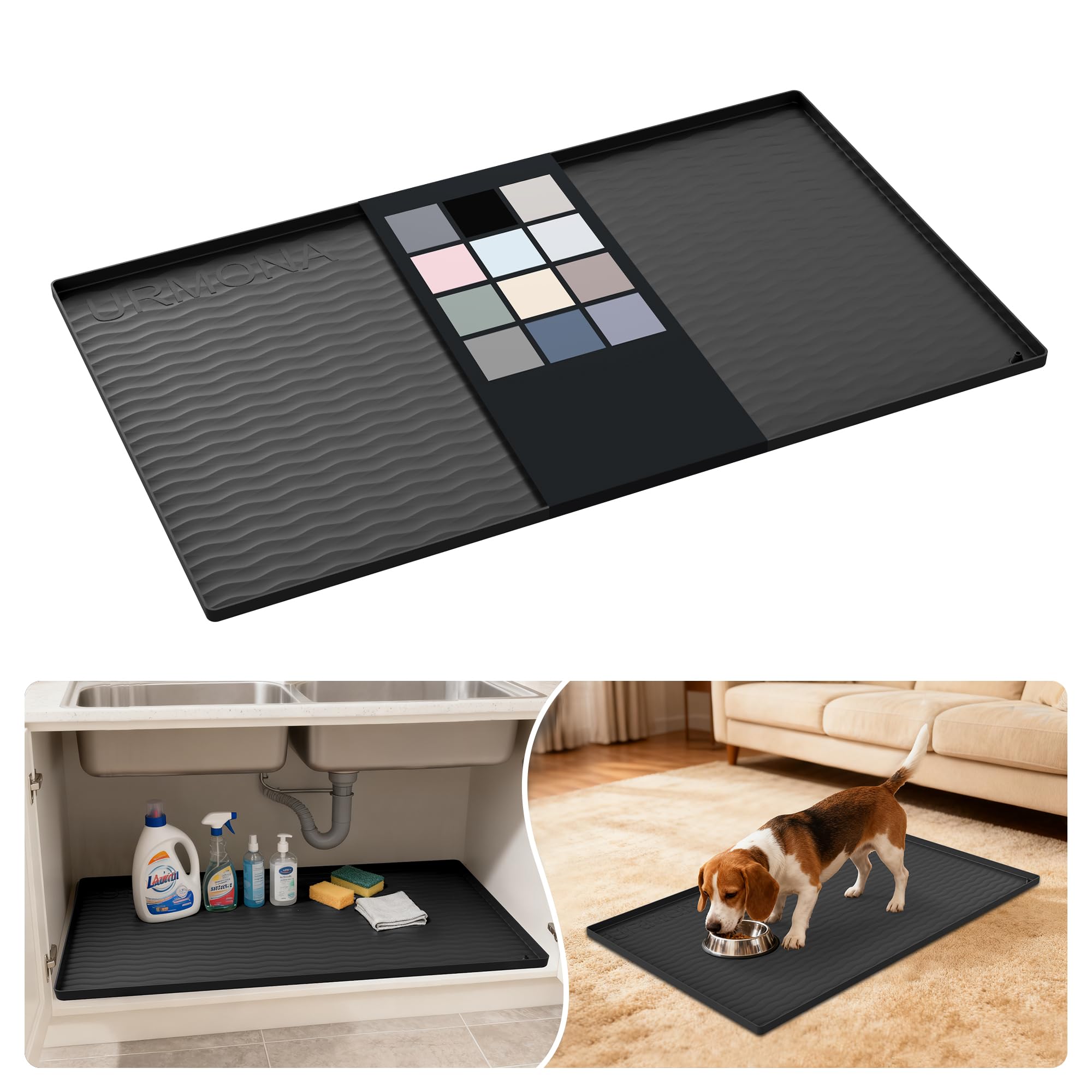 Waterproof Silicone Under Sink Mat 37'' x 22'' Shelf Liner for Kitchen and Bathroom
