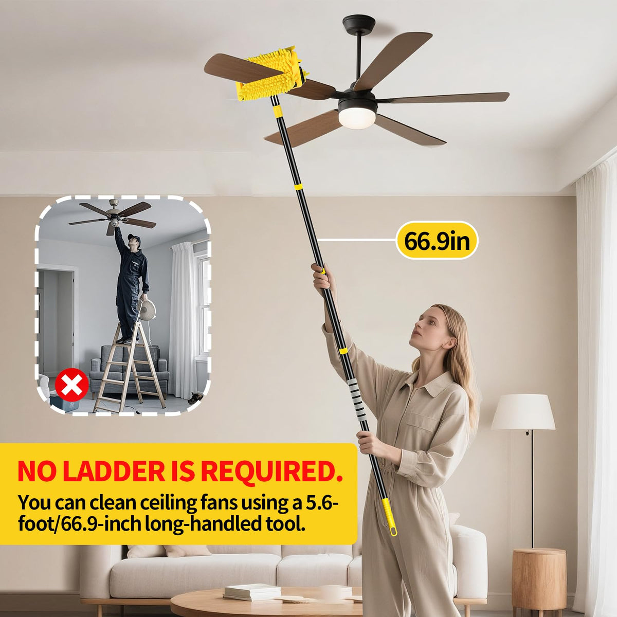 High Ceiling Fan Cleaner Duster for Fans Blades Cleaner with 78.7in Extension Pole Extra Long Handle Cleaning Tool
