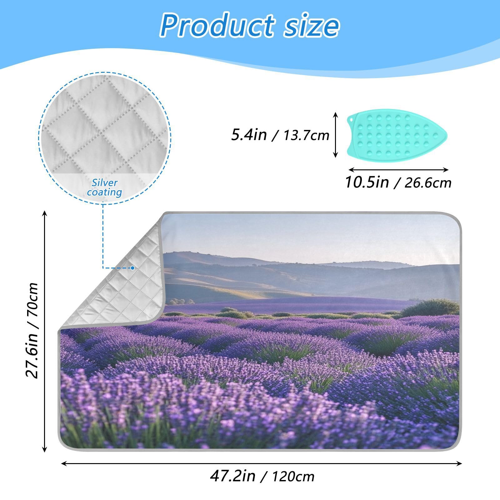 Lavender Field and Mountain Ironing Mat Thickened Ironing Blanket Travel Portable Double