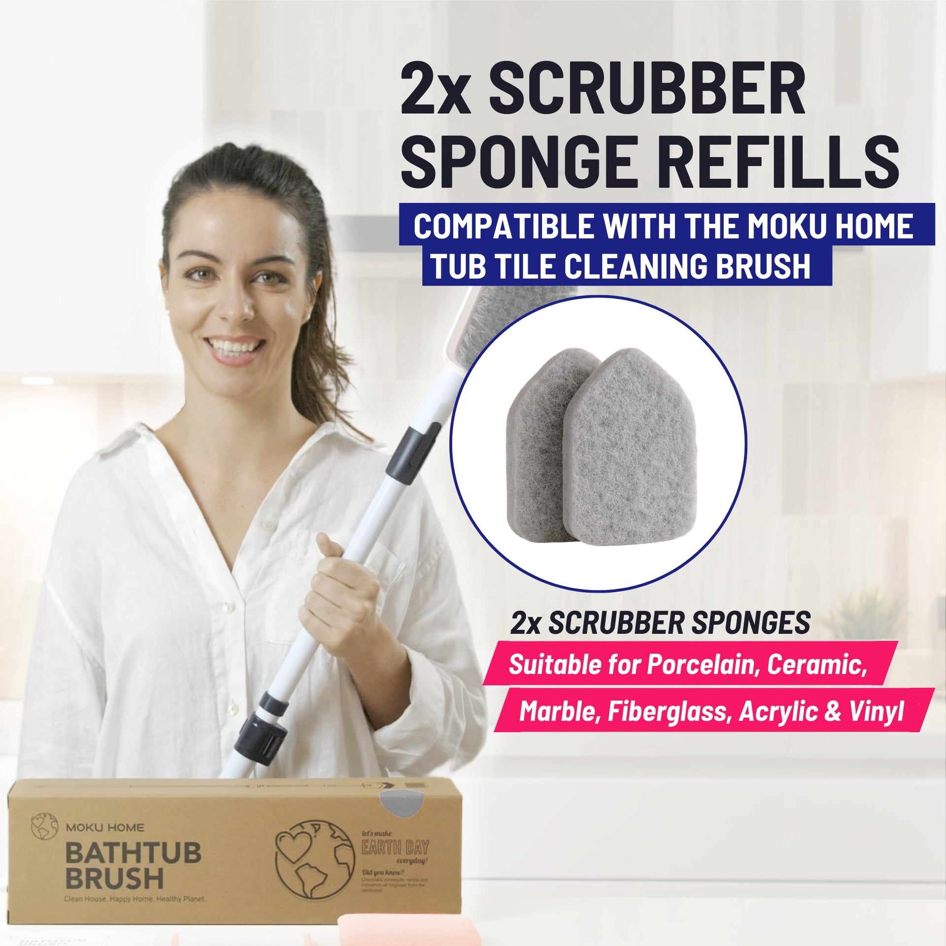 Scrubber Sponge Refill for 3 in 1 Moku Home Shower Scrubber (2 Count)