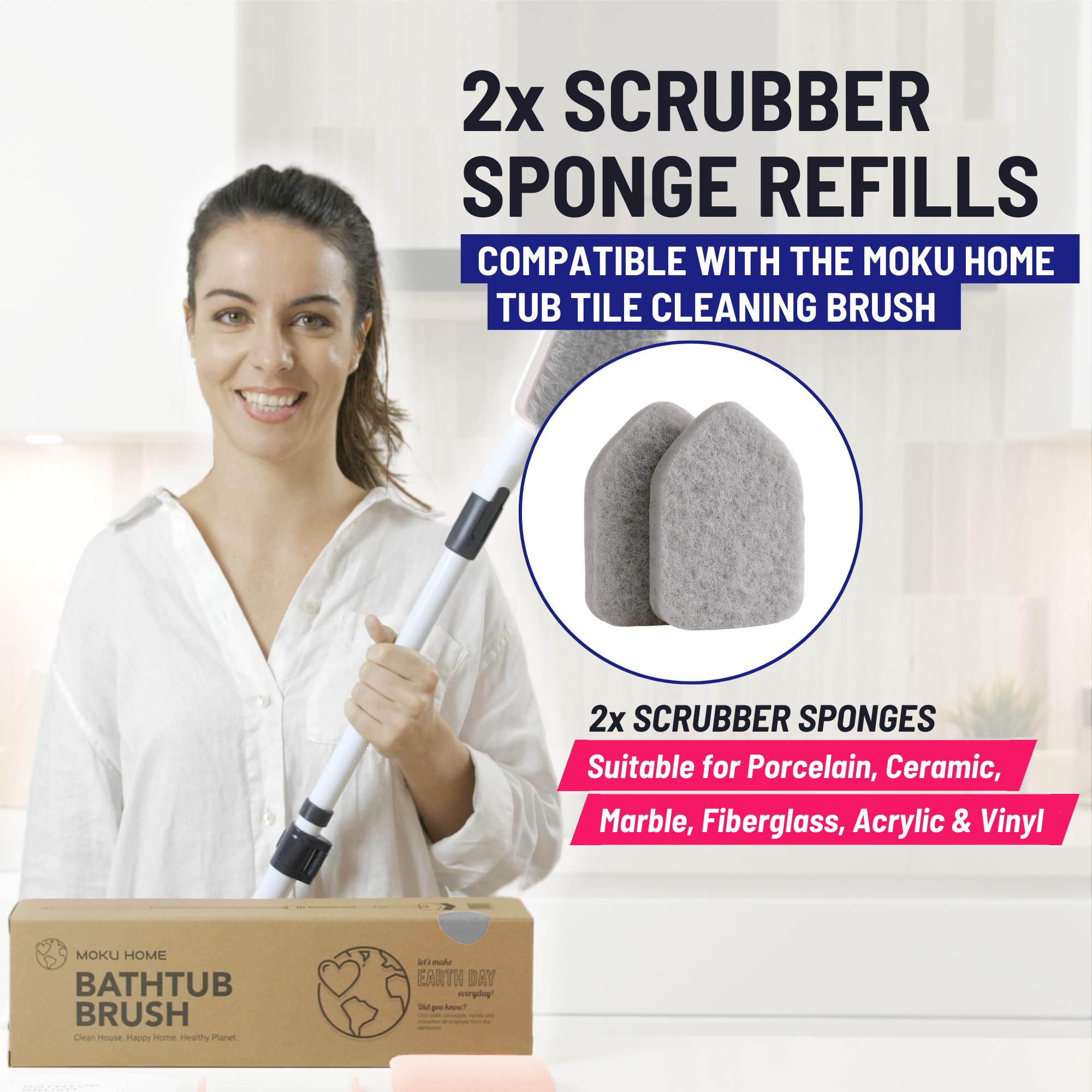 Scrubber Sponge Refill for 3 in 1 Moku Home Shower Scrubber (2 Count)