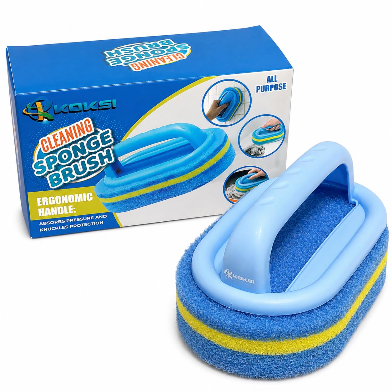Cleaning Brush for Bathroom Kitchen Bathtub Toilet Cleaner All Purpose Shower Sponge Scrubbing Brush with Ergonomic Handle (4 Count)