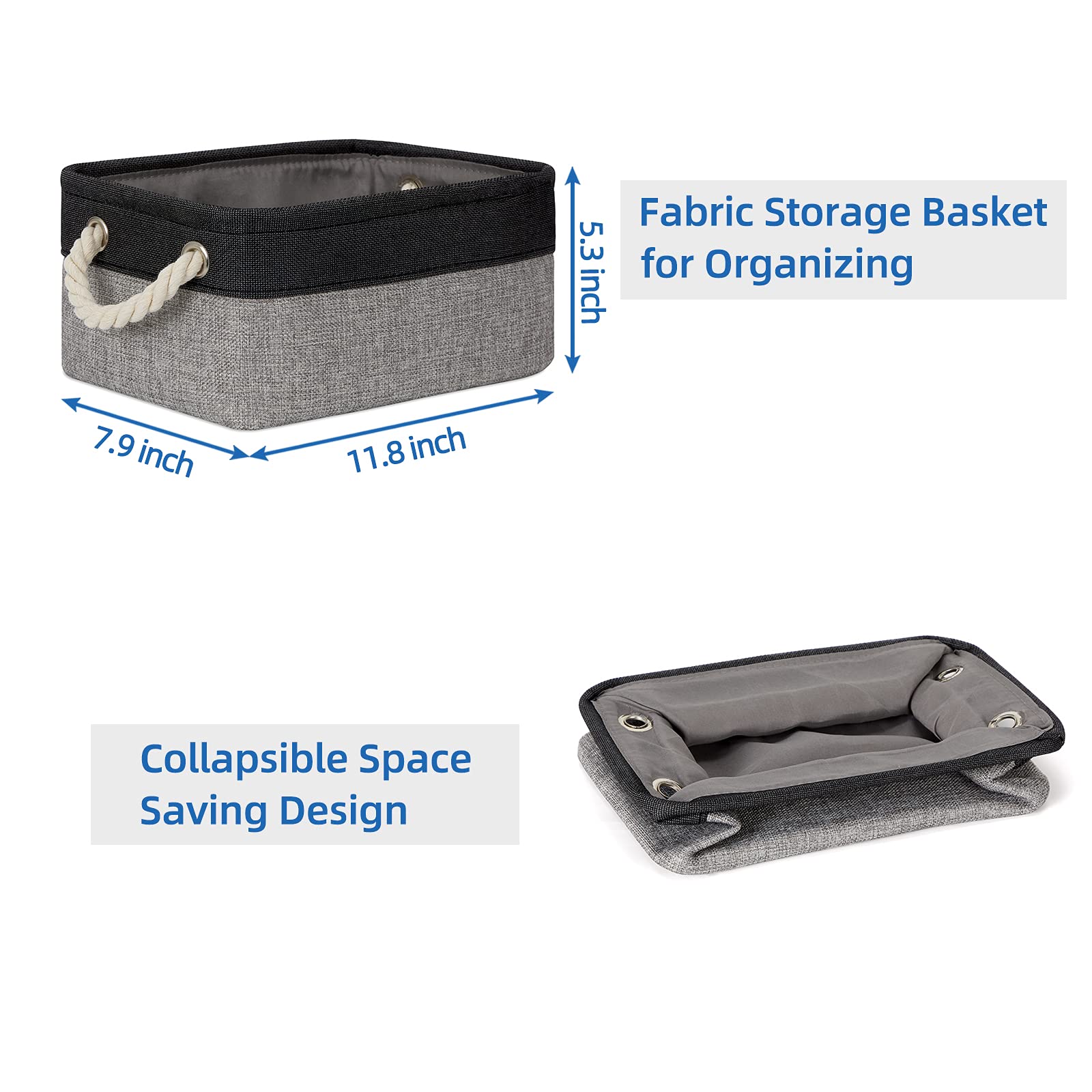 Fabric Storage Baskets 6 Pcs Small Cloth Basket for Shelves Collapsible Decorative Storage Organizer Small Canvas Storage Bins with Handles (6 Count)