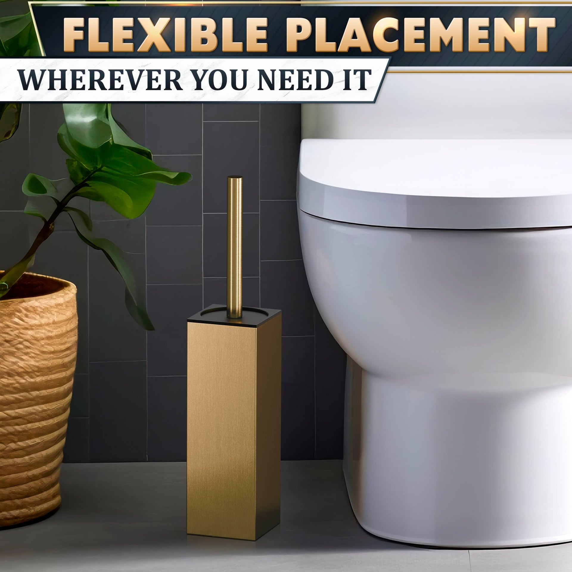 Gold Toilet Brush and Holder Set