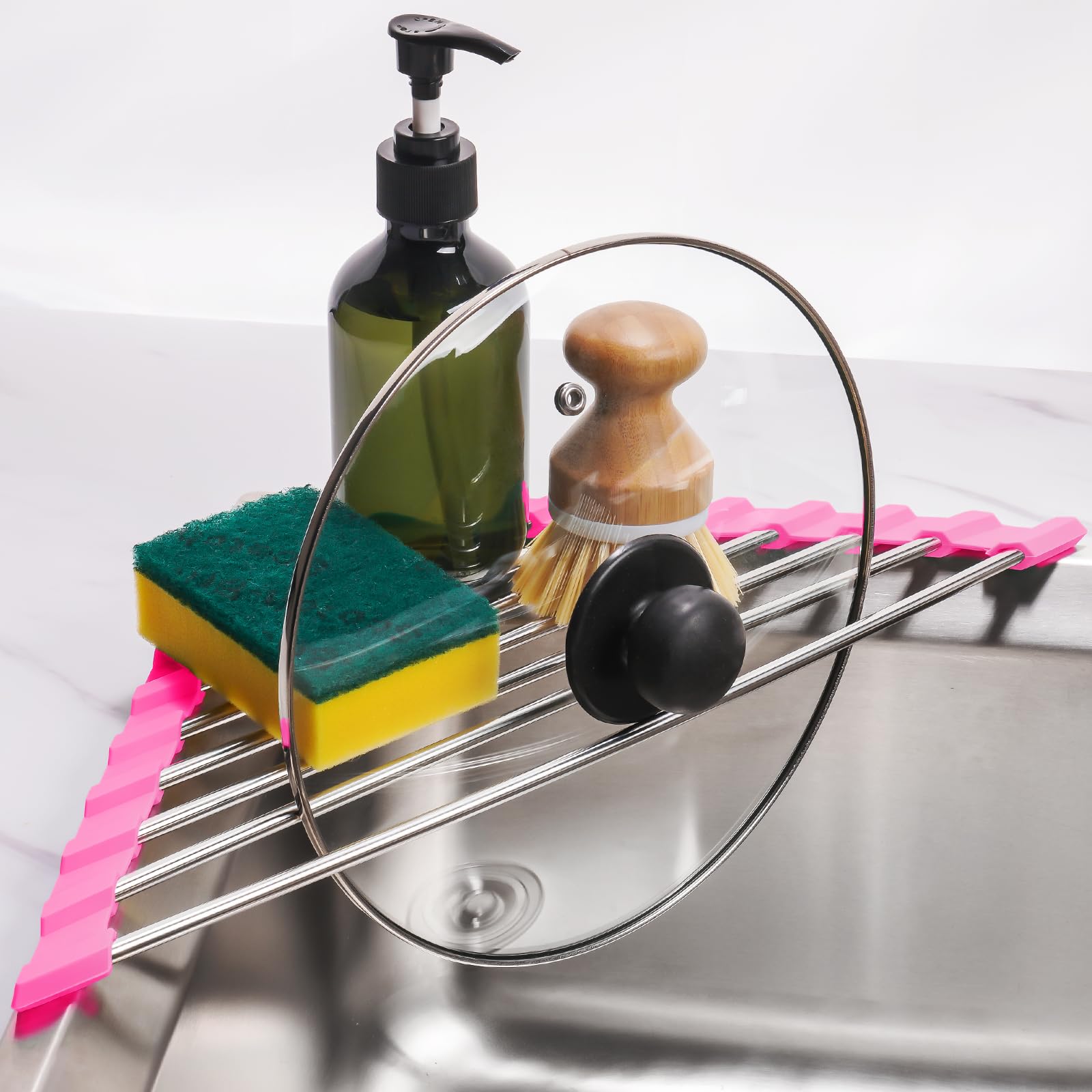 Triangle Roll Up Dish Drying Rack 304 Stainless Steel Rose