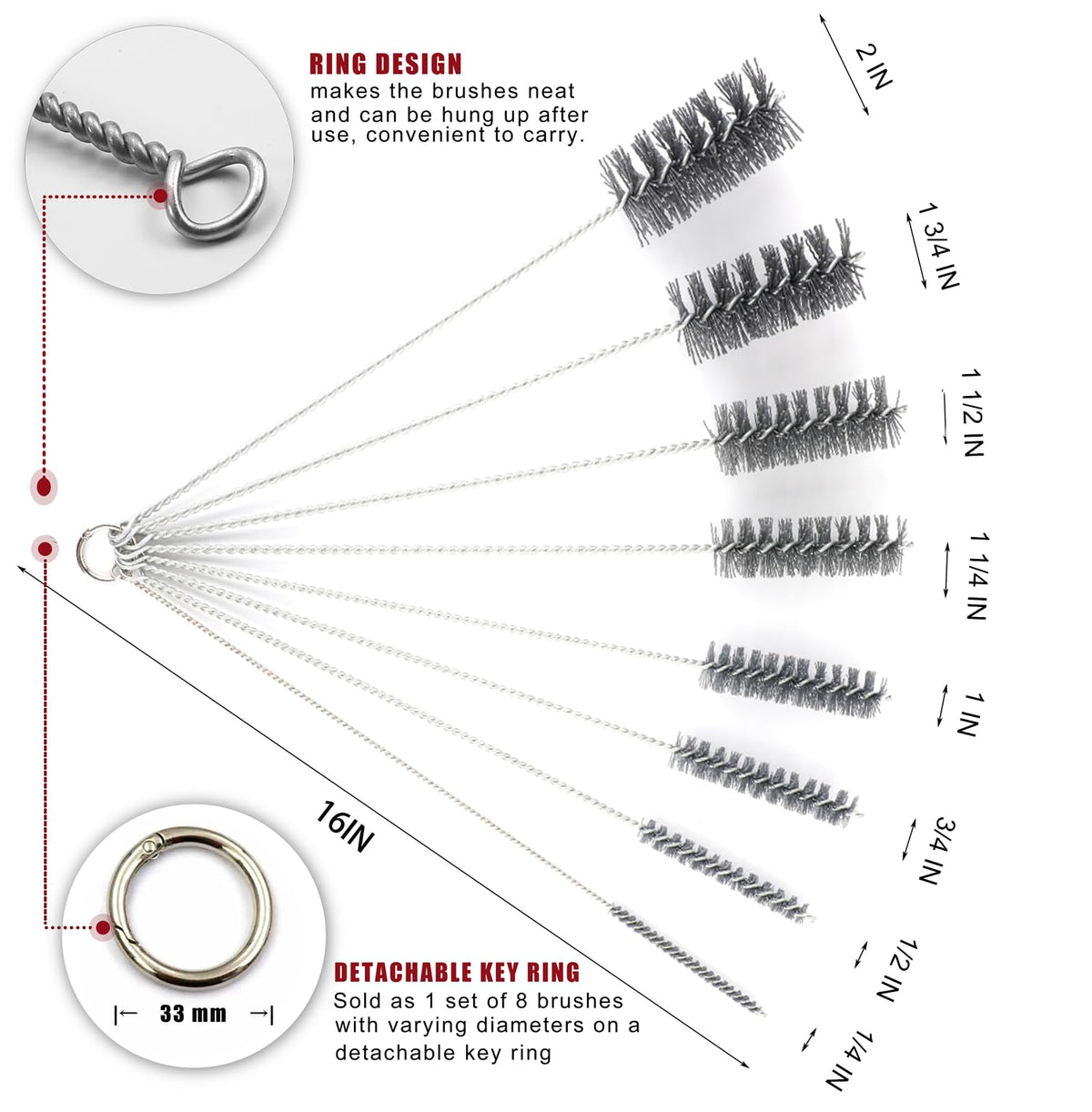 16 Inch Extra Long Pipe Cleaning Brush Set Abrasive Filament