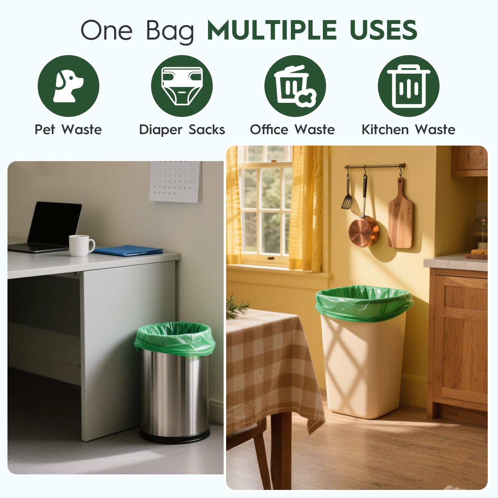 10 13 Gallon Compostable Trash Bags with Handles Tie 30 Bags Biodegradable Garbage Bags Food Scrap Green Waste Bags Thick 0.87 Mil 49.21 Liter ASTM D6400 (30 Count)