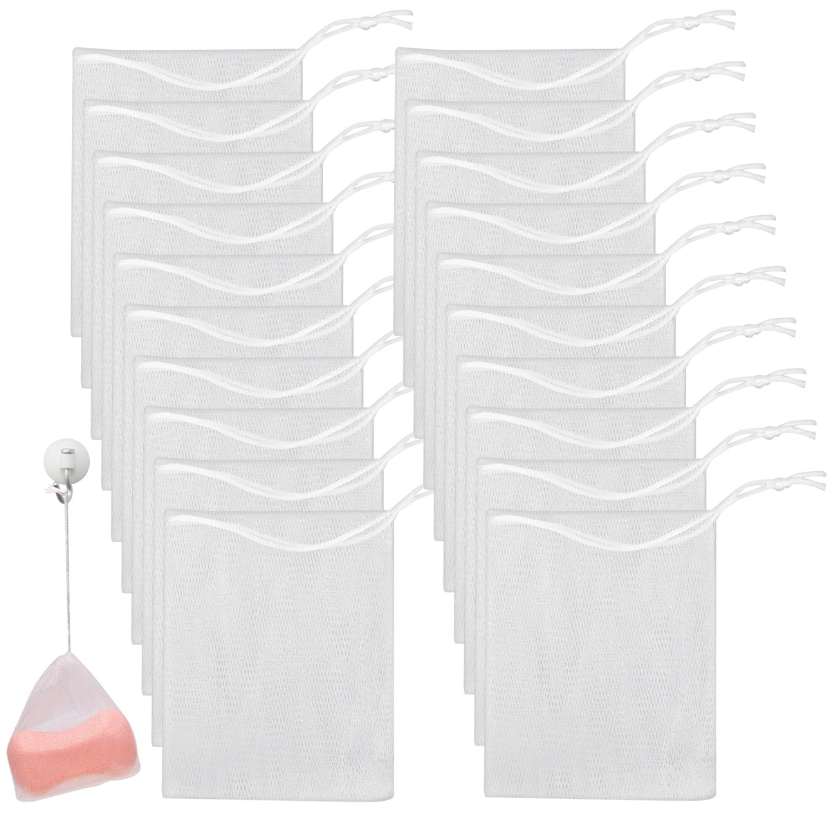 20 PCS Exfoliating Mesh Soap Saver Pouch Bag Mesh Soap Bag Handmade Soaps Bubble Meshs Net Bags with Drawstring Meshs Foaming Net Soaps Sack Bags for Bath & Shower (20 Count)