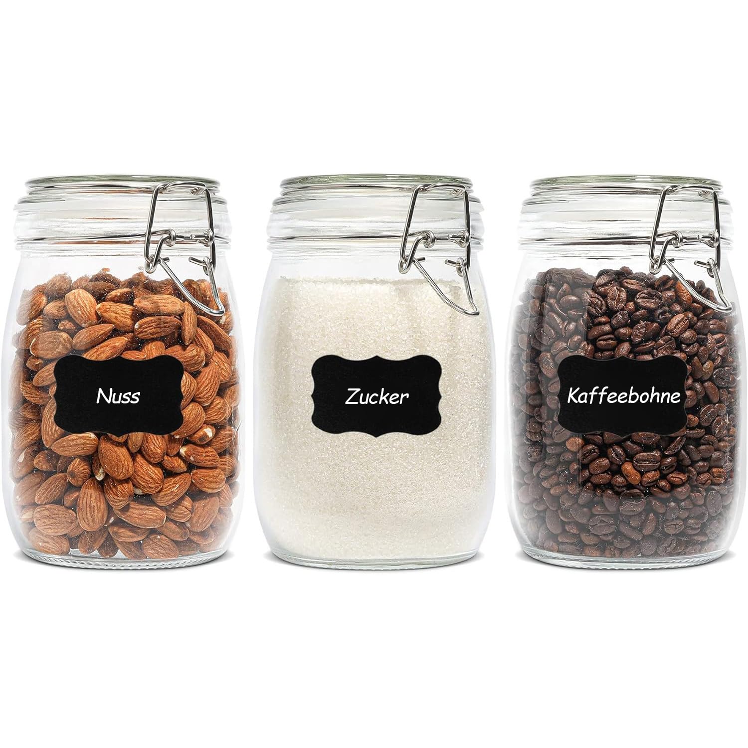 Round Glass Jars with Airtight Lids 34 oz 3 Pack Apothecary Coffee (3 Count)