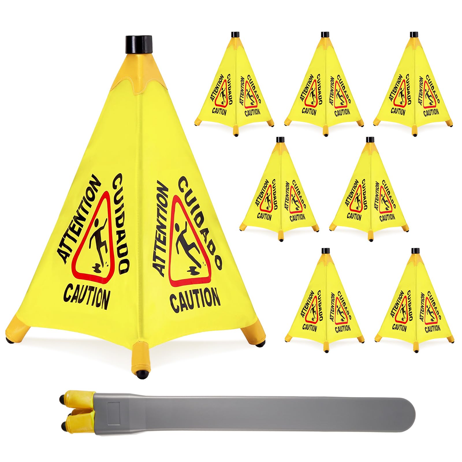 8 Pcs Pop up Wet Floor Sign with Storage Tube 20 Inch Wet Safety Signs Commercial Caution Safety Cone Pop up Caution Sign for Commercial Stores Grocery Restaurant Restroom Office Use (8 Count)