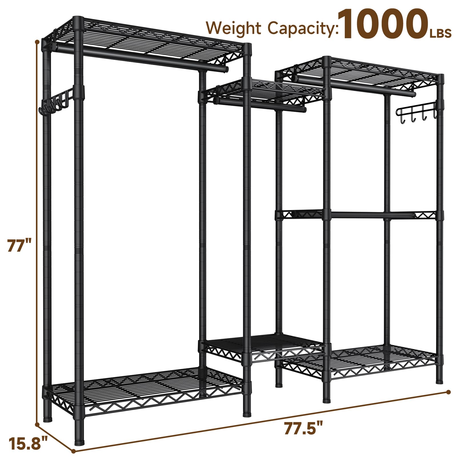 Heavy Duty Clothes Rack Metal Wardrobe with Adjustable Wire Shelves