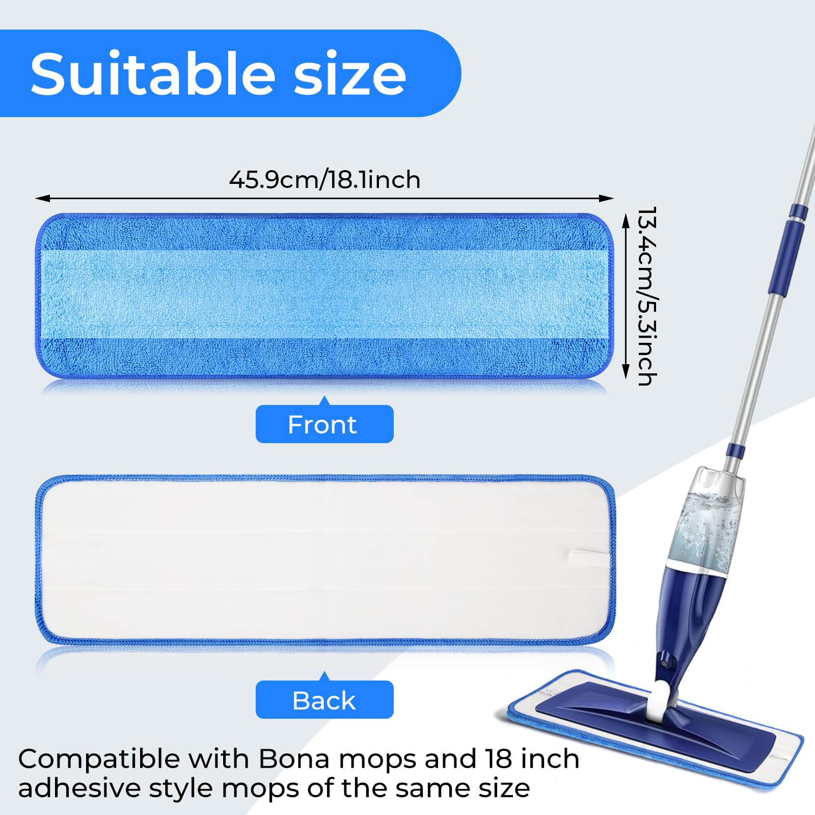 3 Pack Microfiber Cleaning Pads are Compatible with Bona Mop (3 Count)