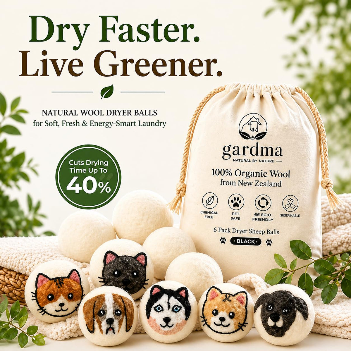 Wool Dryer Balls XL 6 (6 Count)