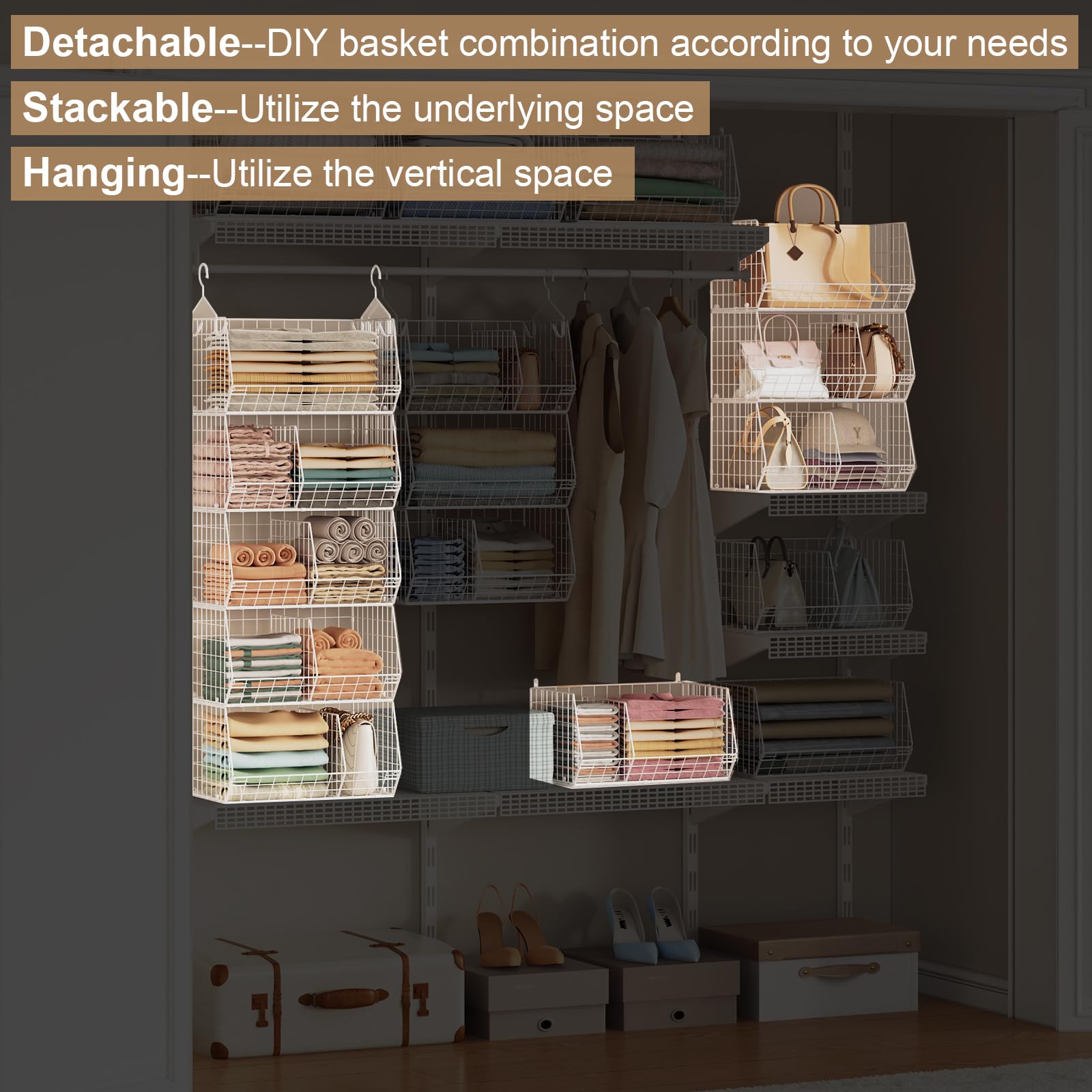 5 Tier Extra Large Closet Hanging Shelves with Divider