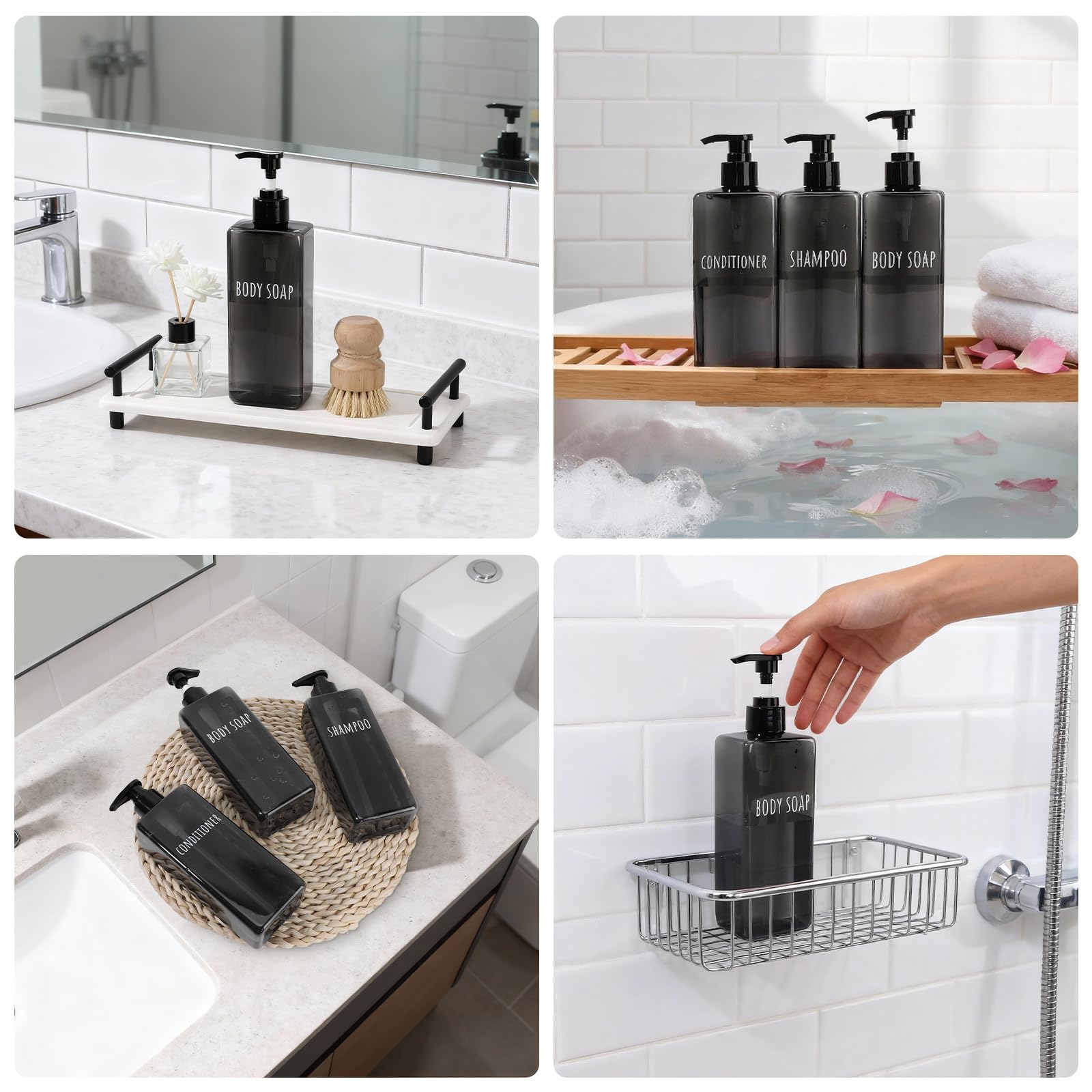 16.9oz Black Shampoo and Conditioner Dispenser (3 Count)