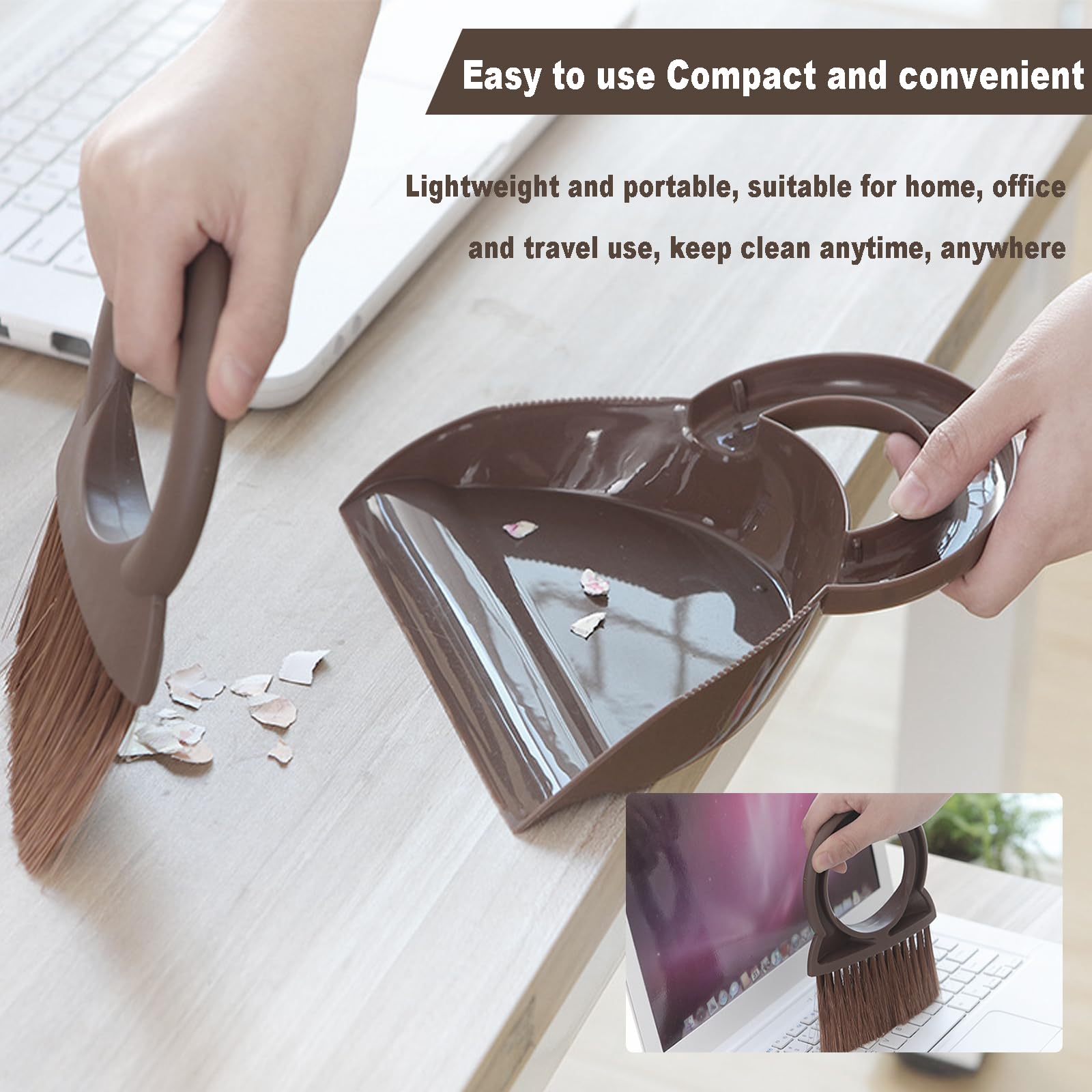 Round Handle Brush and Dustpan Set Small Broom & Dustpan Portable Handheld Sweeper for Desktop Sofa Floor Pet Nest