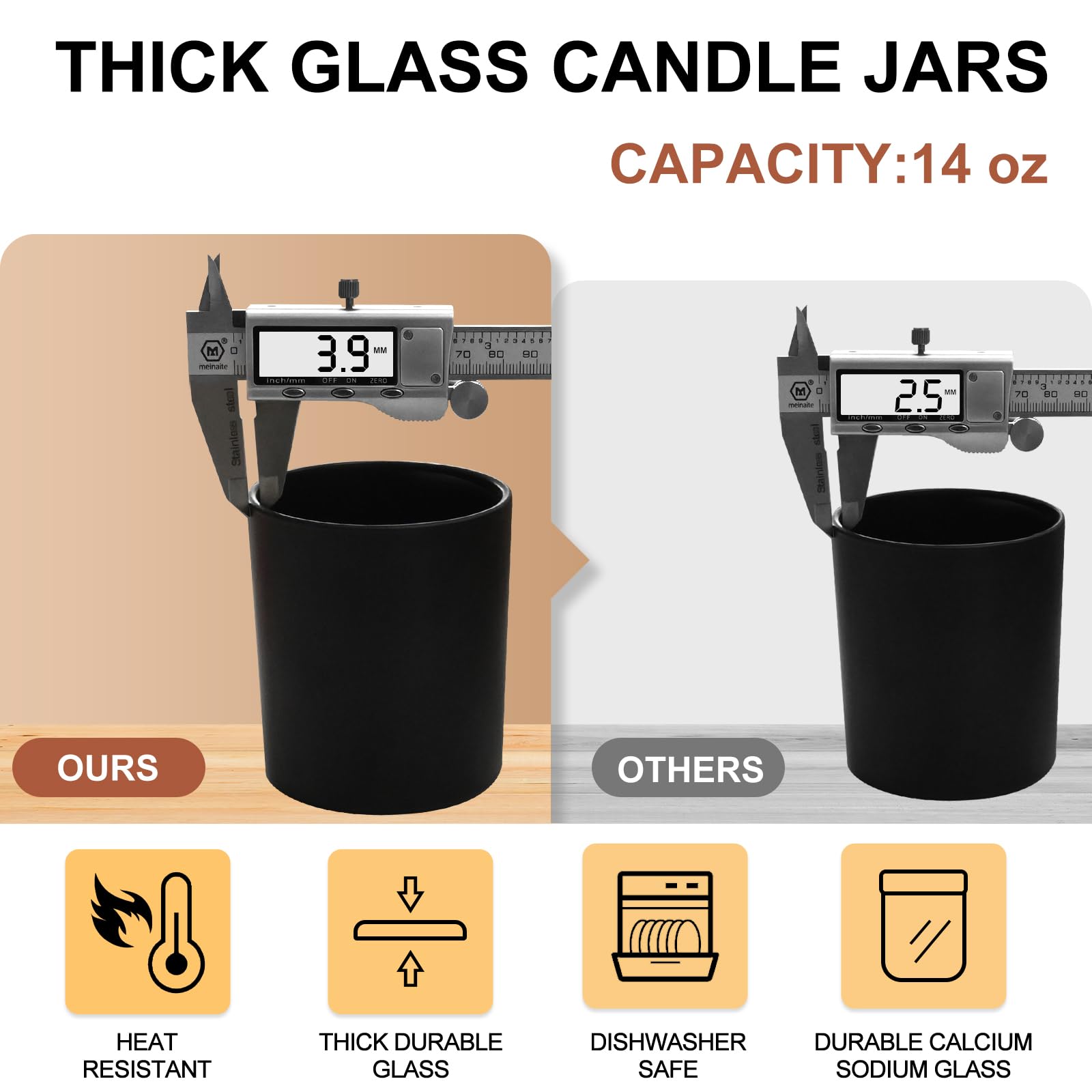 14 OZ Thick Candle Jars for Making Candles 12 Pcs (12 Count)