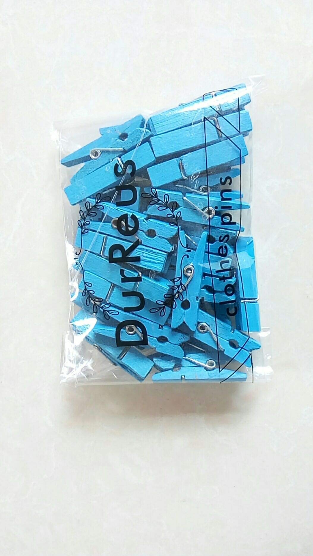 50pcs Small Wood Clothes Pins Pegs Hangers Picture Display Art Crafts Clip Clamps String Wire Clothesline Party Office Decor Bright Blue (50 Count)