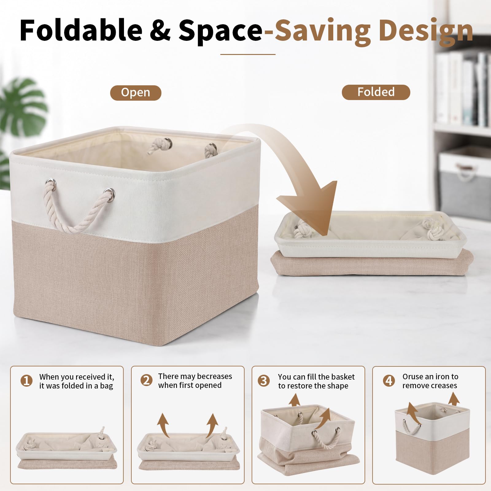 13×15×13 Inch Foldable Fabric Storage Basket with Handles (6 Count)