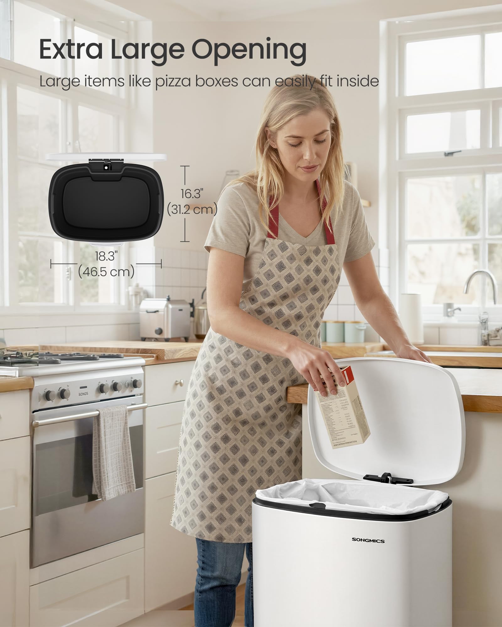 20-Gallon (75 L) Trash Can, Stainless Steel Kitchen Garbage Can, Recycling or Waste Bin, Soft Close, Step-On Pedal, Removable Inner Bucket, White ULTB075WZ01