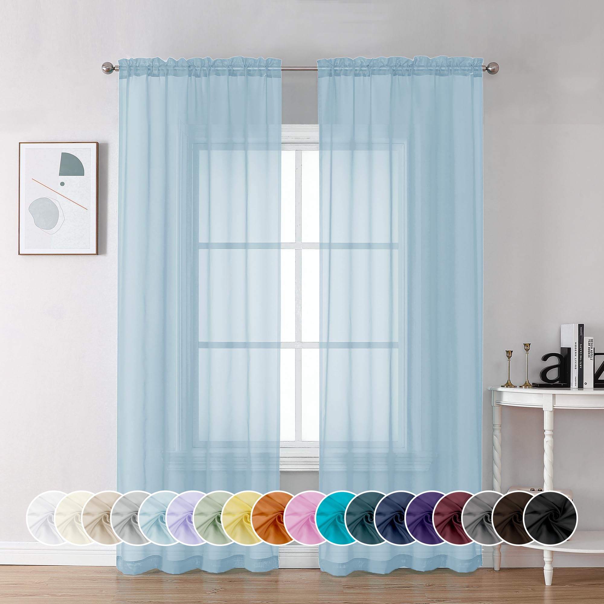 Light Blue Sheer Curtains 72 Inch Length 2 Panels (2 Count)