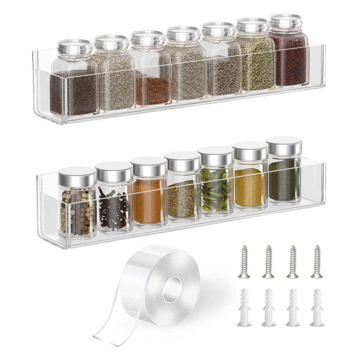 Adhesive Acrylic Spice Rack Organizer for Wall with Nano Double Sided Tape