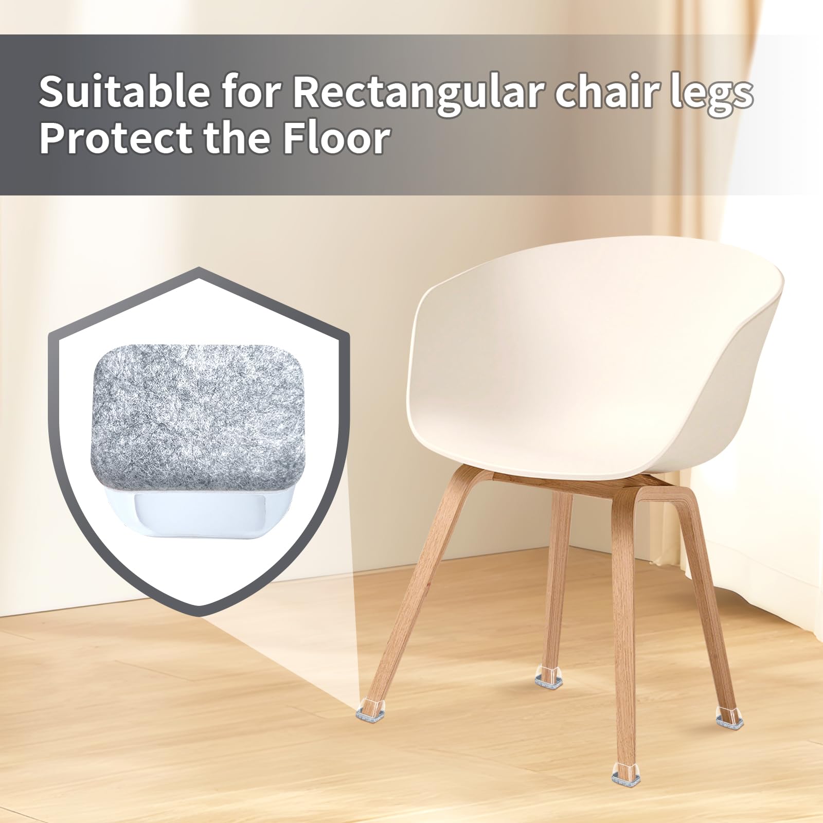 16 Pcs Rectangle Grey Felt Chair Leg Floor Protectors for Hardwood Floors (16 Count)