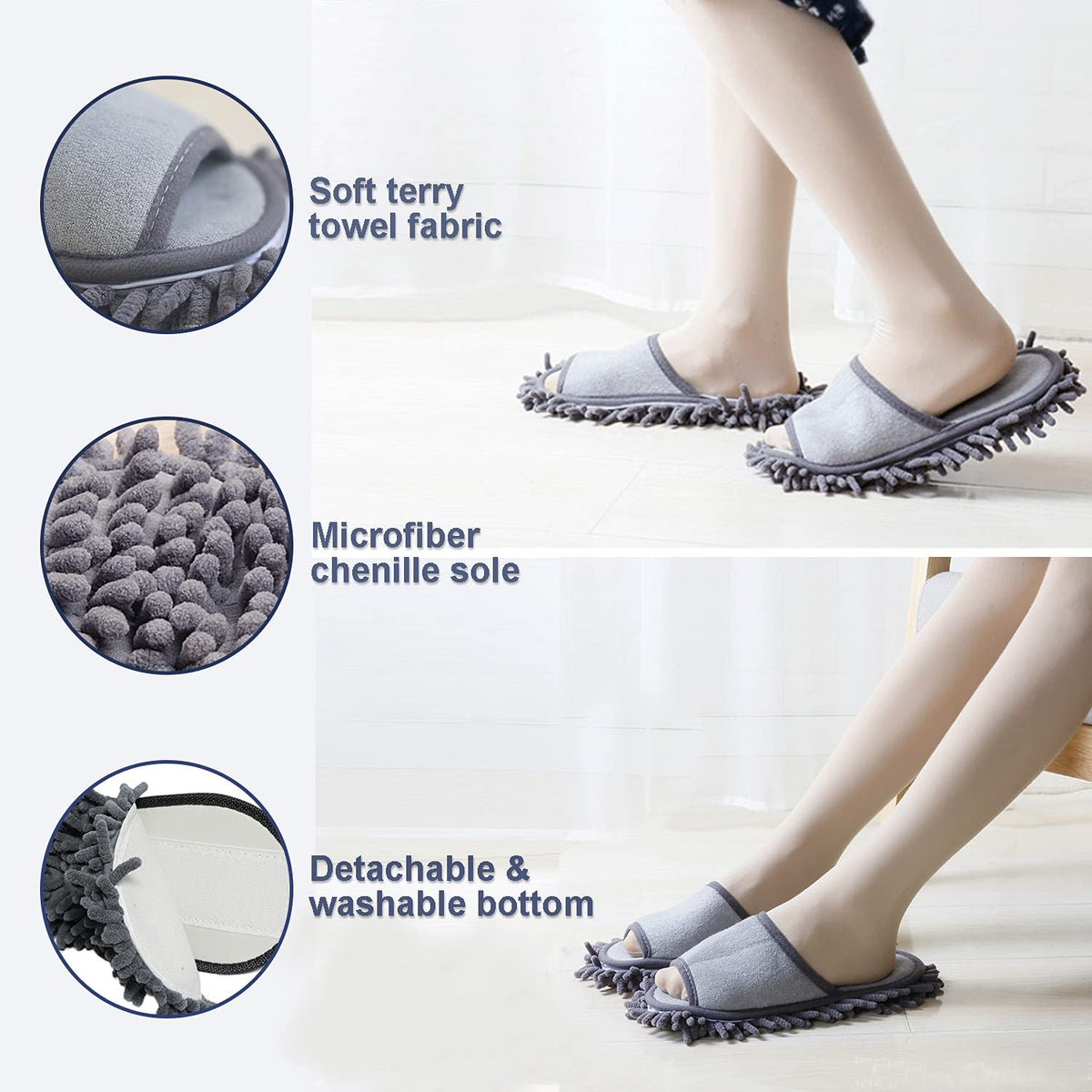 Women's Microfiber Floor Cleaning Mop Slippers with Terry Towel Fabric (150 Gram)
